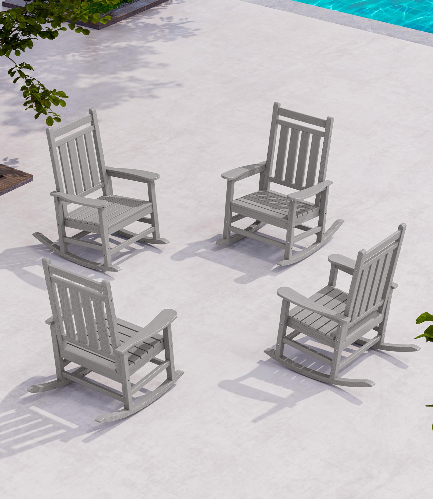 SERWALL Oversized Outdoor Rocking Chair Set of 2, HDPE Rocker for Adults, Patio Rocking Chairs for Porch, Blue