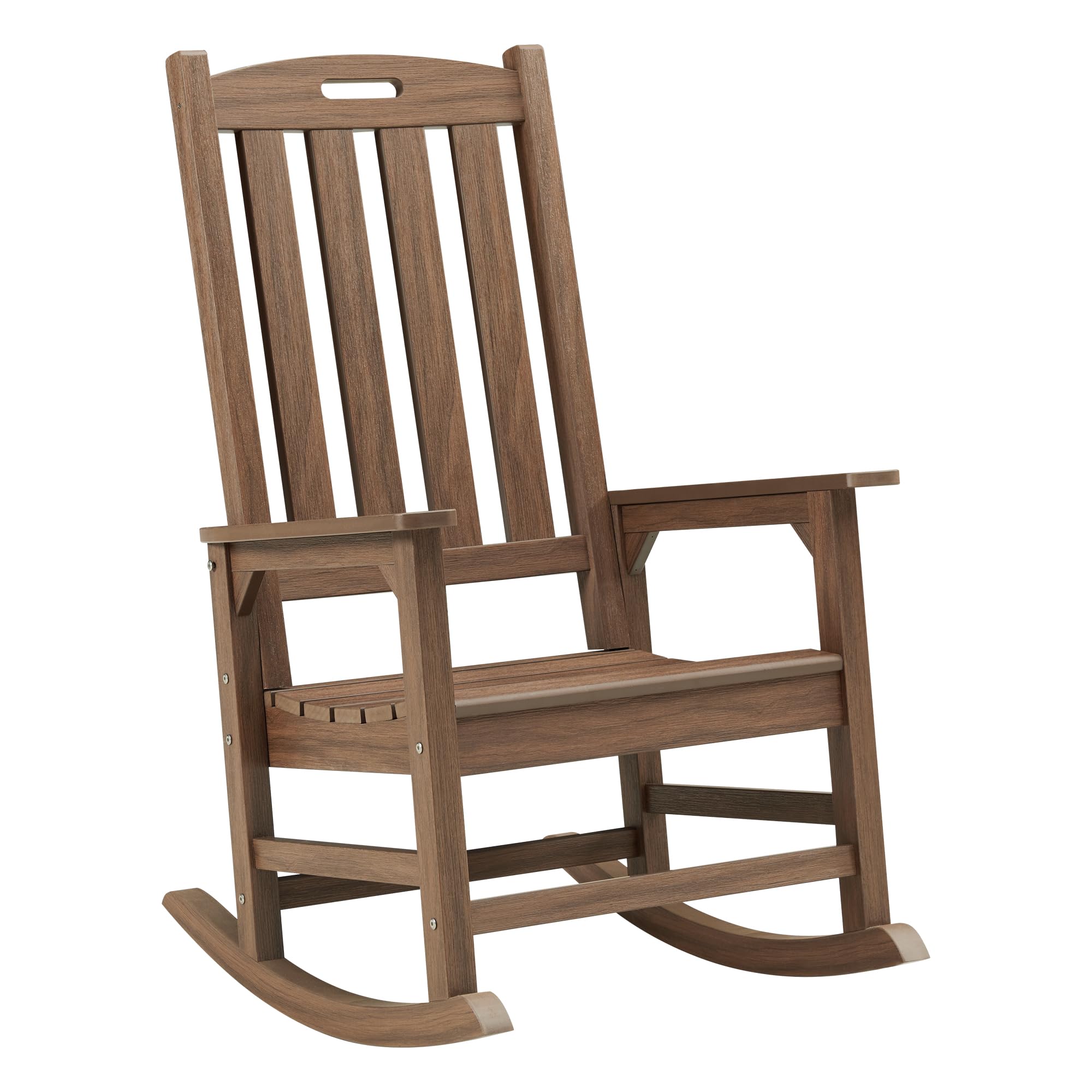 Psilvam Oversized Outdoor Rocking Chair, HDPE Porch Rocker Chairs for Adults, All Weather Resistant Rocking Chairs for Patio Lawn Garden, 350lbs Weight Capacity (Brown)