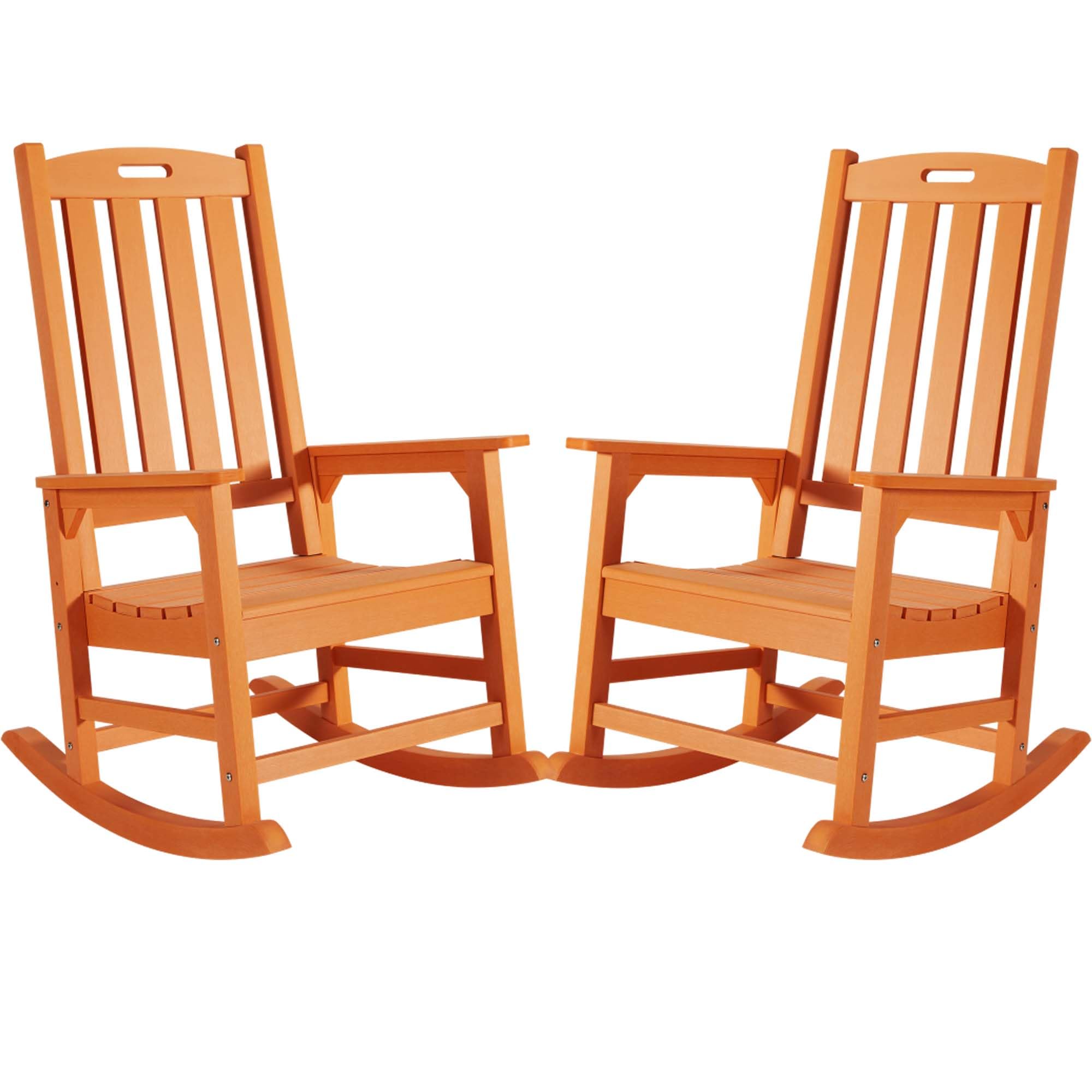 Psilvam Oversized Outdoor Rocking Chair, HDPE Porch Rocker Chairs for Adults, All Weather Resistant Rocking Chairs for Patio Lawn Garden, 350lbs Weight Capacity (Brown)