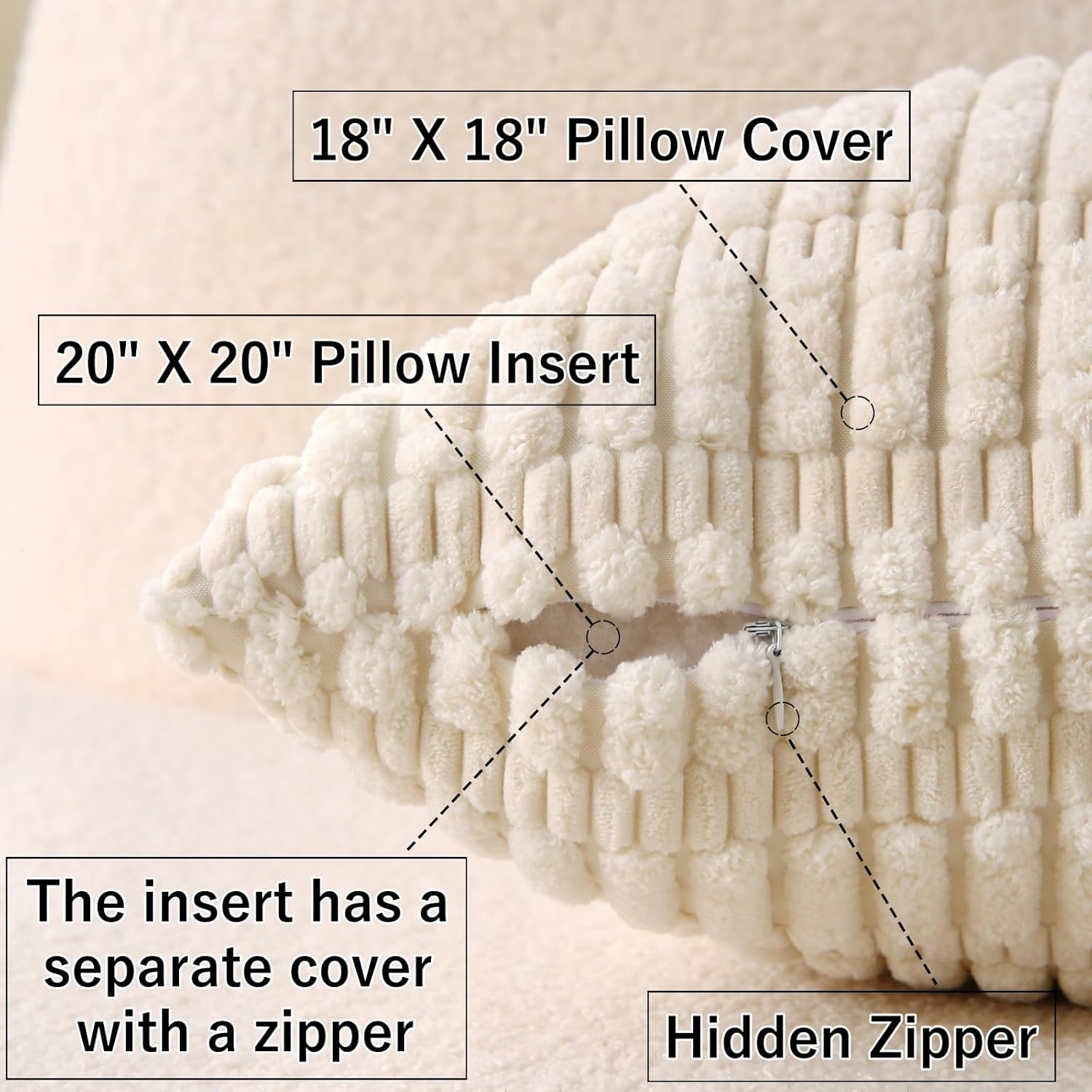Beige 2 Pack 18×18 Inch Striped Corduroy Boho Throw Pillows with Inserts for Sofa Couch Bed Decor