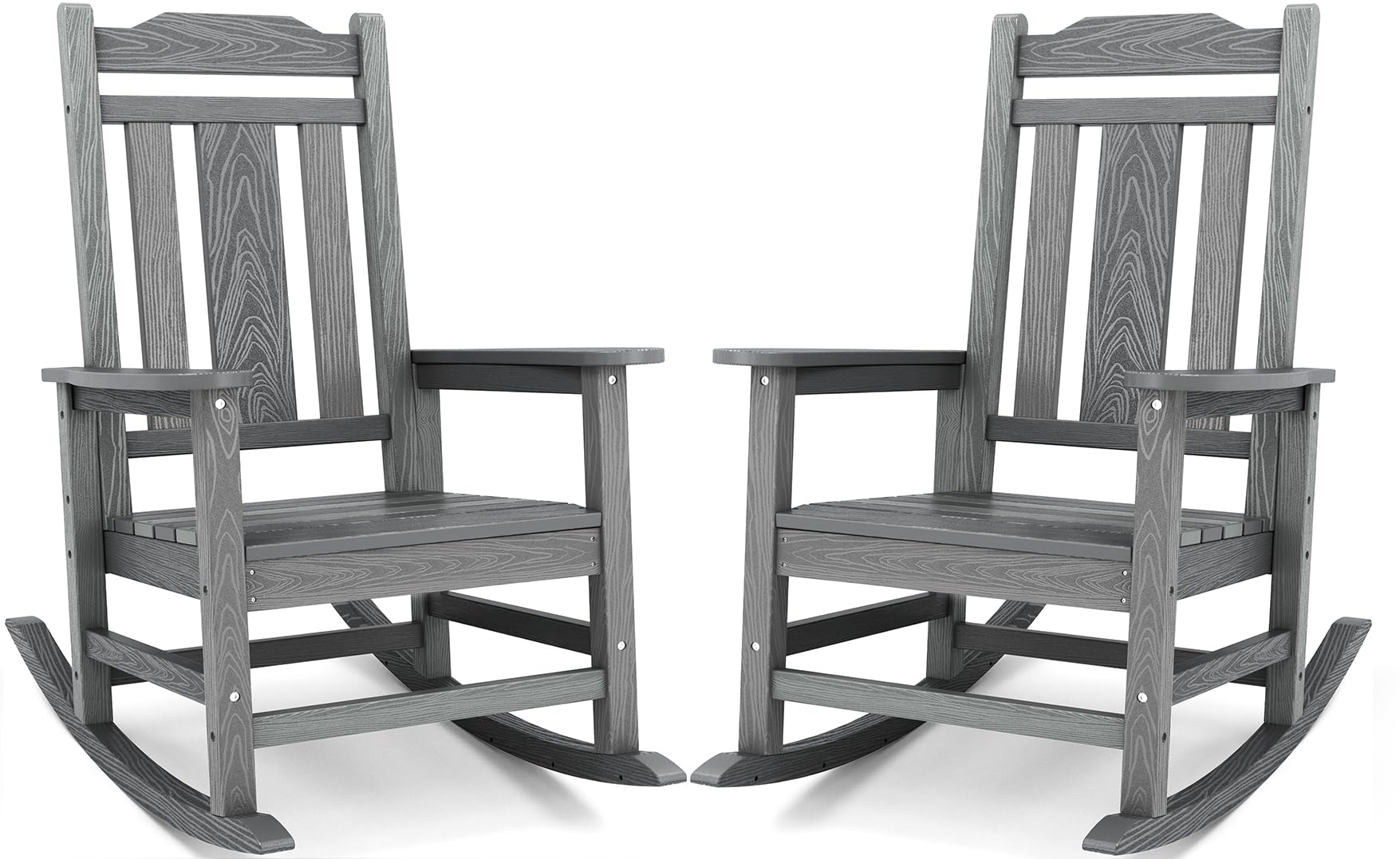 SERWALL Black Outdoor Rocking Chair Set of 2, All Weather Patio Rocking Chair, HDPE Poly Rocking Chair for Adults, Heavy Duty Front Porch Rocker