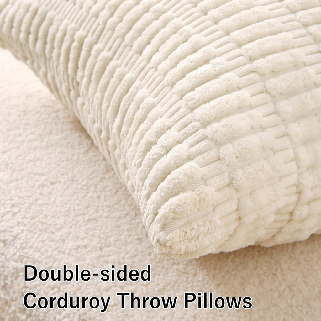 Beige 2 Pack 18×18 Inch Striped Corduroy Boho Throw Pillows with Inserts for Sofa Couch Bed Decor