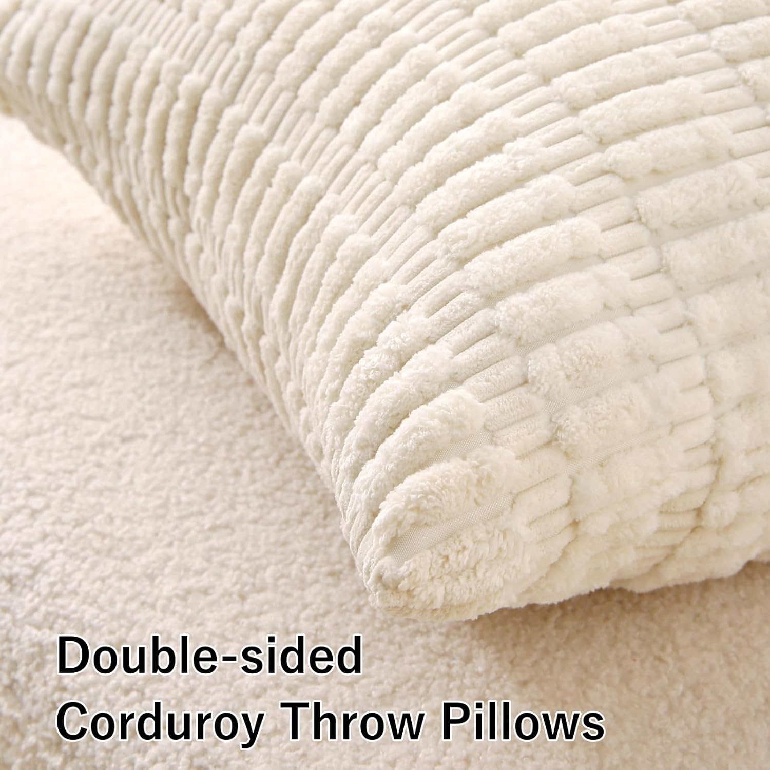 Beige 2 Pack 18×18 Inch Striped Corduroy Boho Throw Pillows with Inserts for Sofa Couch Bed Decor