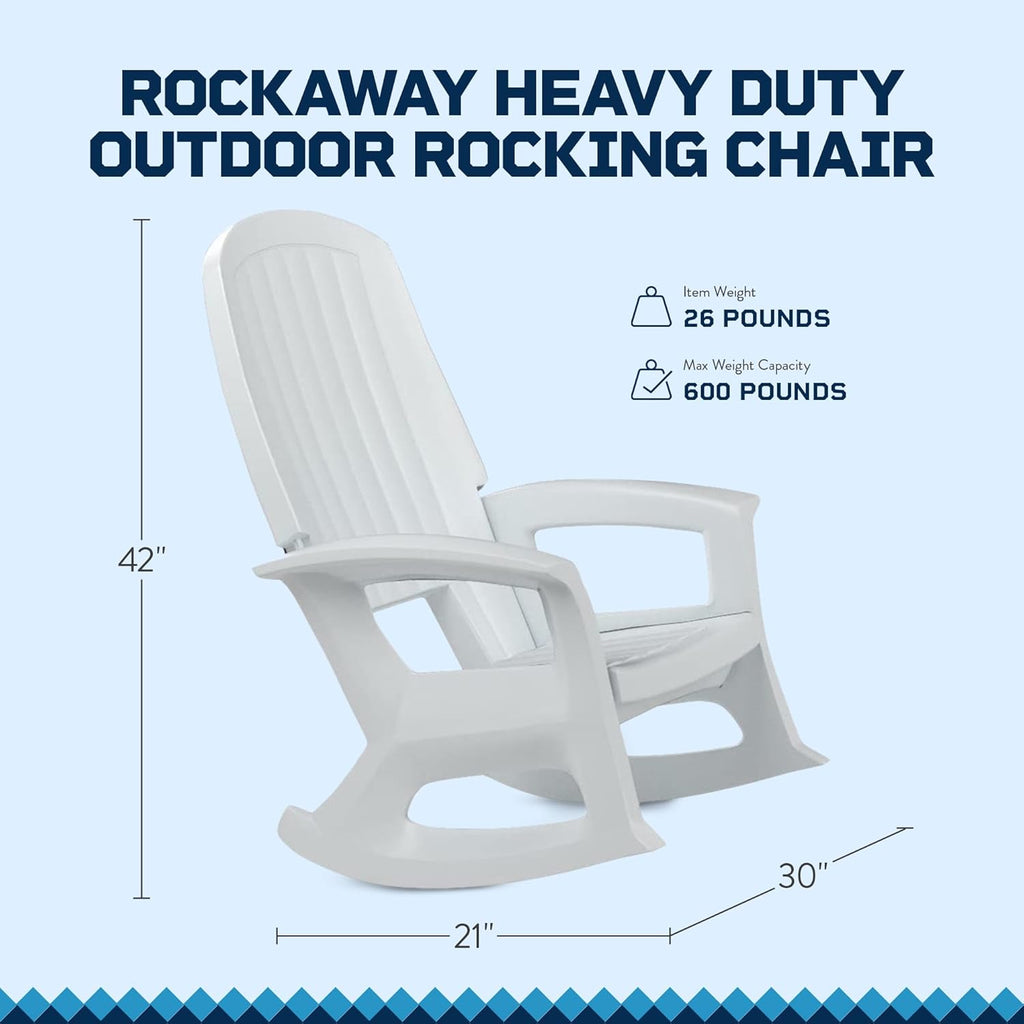 Semco Plastics Rockaway Heavy Duty All Weather Outdoor Rocking Chair with Easy Assembly and Low Maintenance for Porch, Deck, and Patio, White
