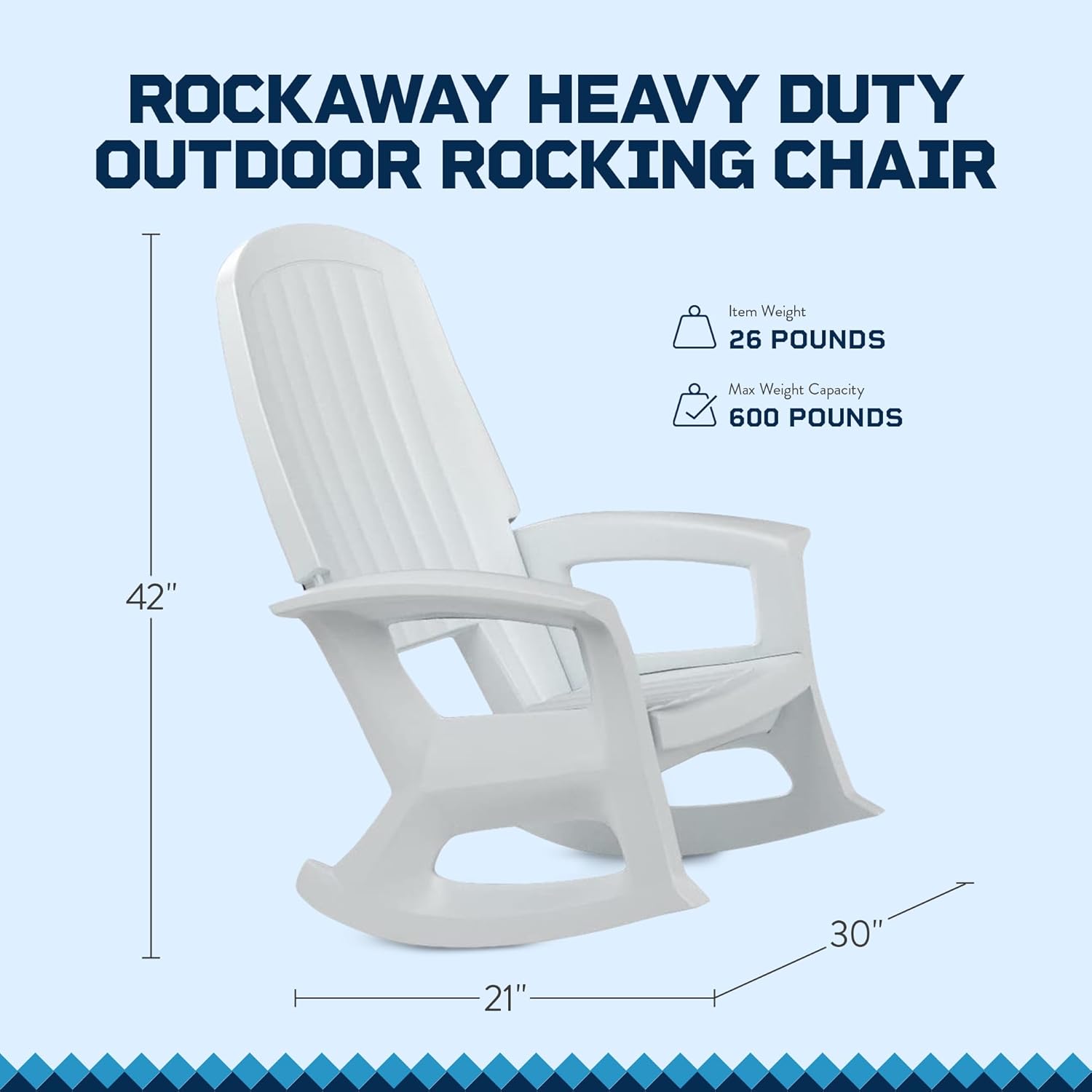 Semco Plastics Rockaway Heavy Duty All Weather Outdoor Rocking Chair with Easy Assembly and Low Maintenance for Porch, Deck, and Patio, White
