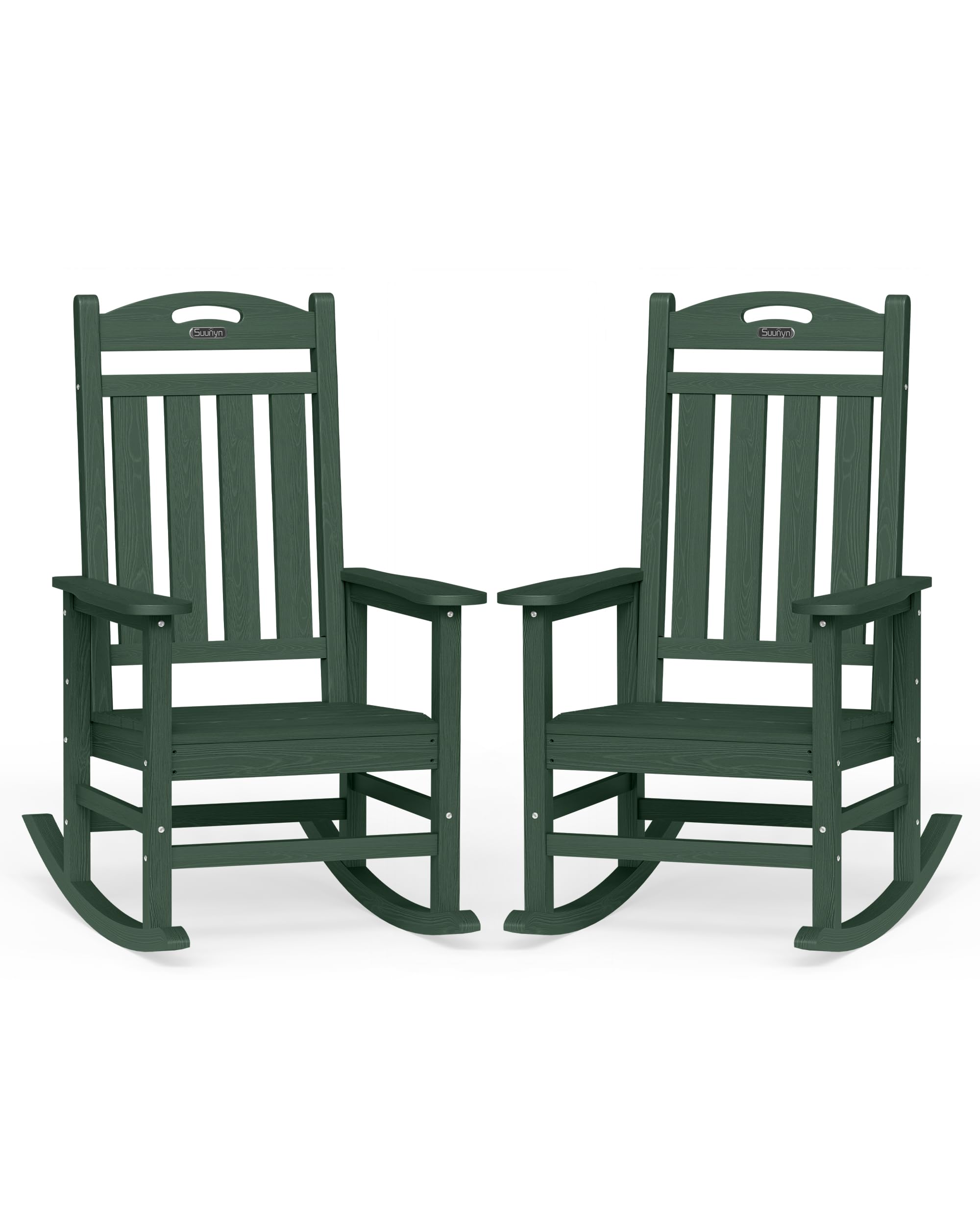 Oversized Outdoor Rocking Chair, High Back Porch Rocker Chair, HDPE All Weather Resistant Rocking Chairs for Patio, 380lbs Weight Capacity, Black