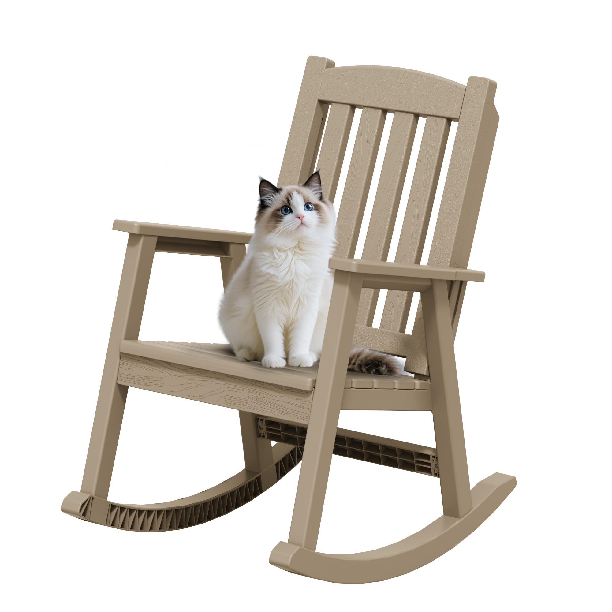 Greesum Outdoor Rocking Chair, 300lbs All-Weather Patio Rocker, Rust-Proof & UV-Resistant, Comfortable Smooth Glide for Deck, Porch, Lawn, or Garden, White
