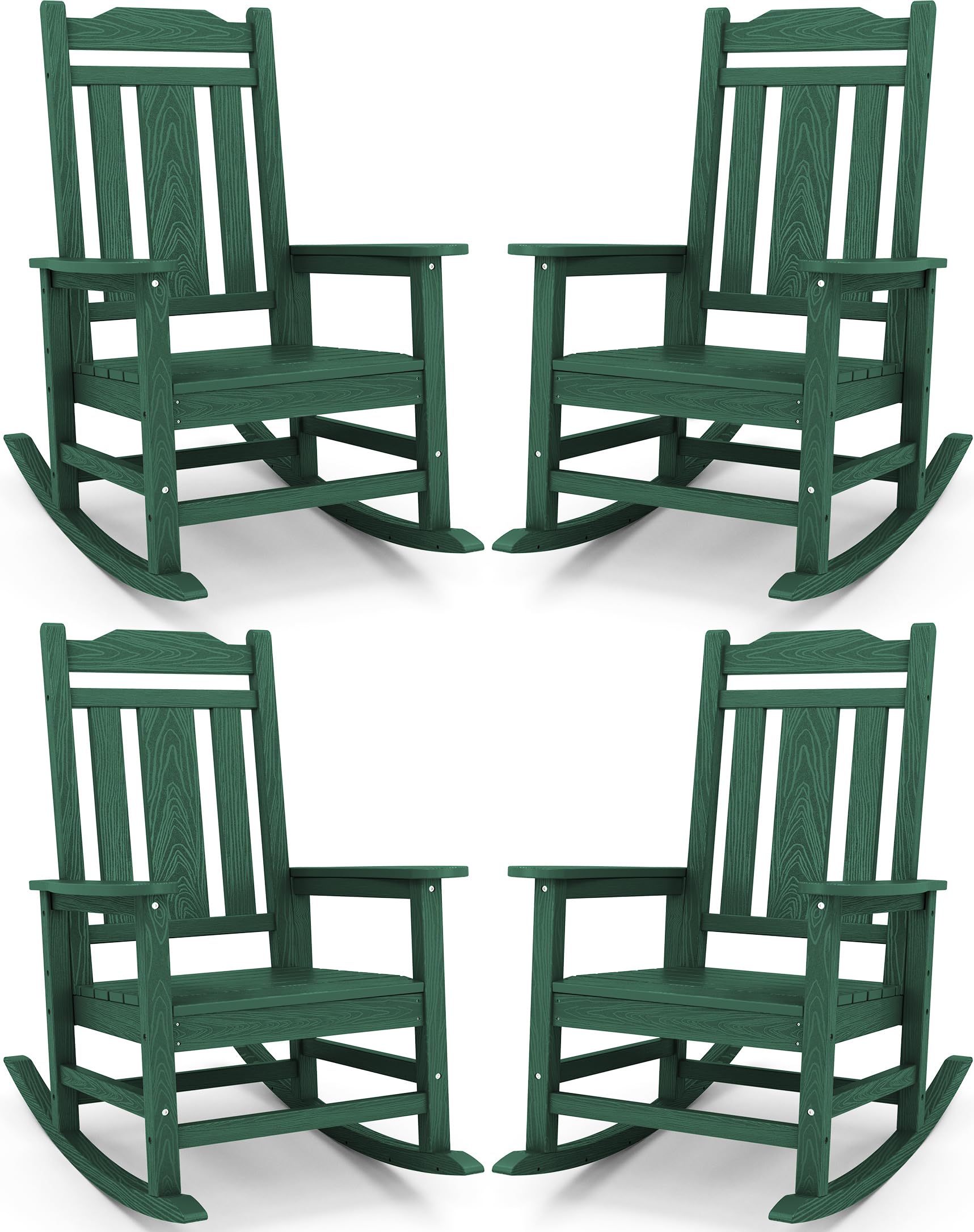 SERWALL Black Outdoor Rocking Chair Set of 2, All Weather Patio Rocking Chair, HDPE Poly Rocking Chair for Adults, Heavy Duty Front Porch Rocker