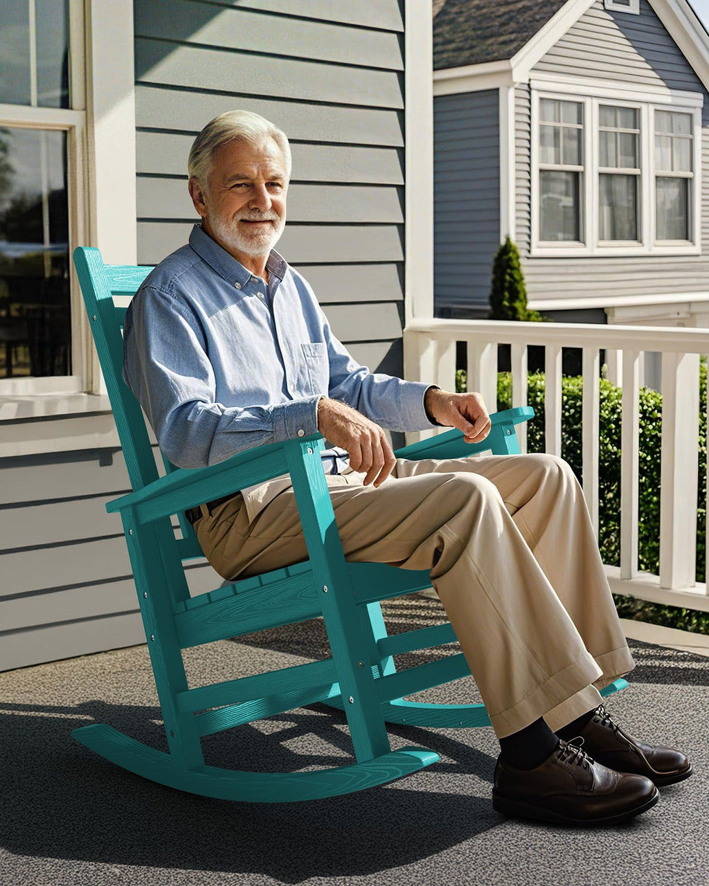 SERWALL Oversized Outdoor Rocking Chair Set of 2, HDPE Rocker for Adults, Patio Rocking Chairs for Porch, Blue
