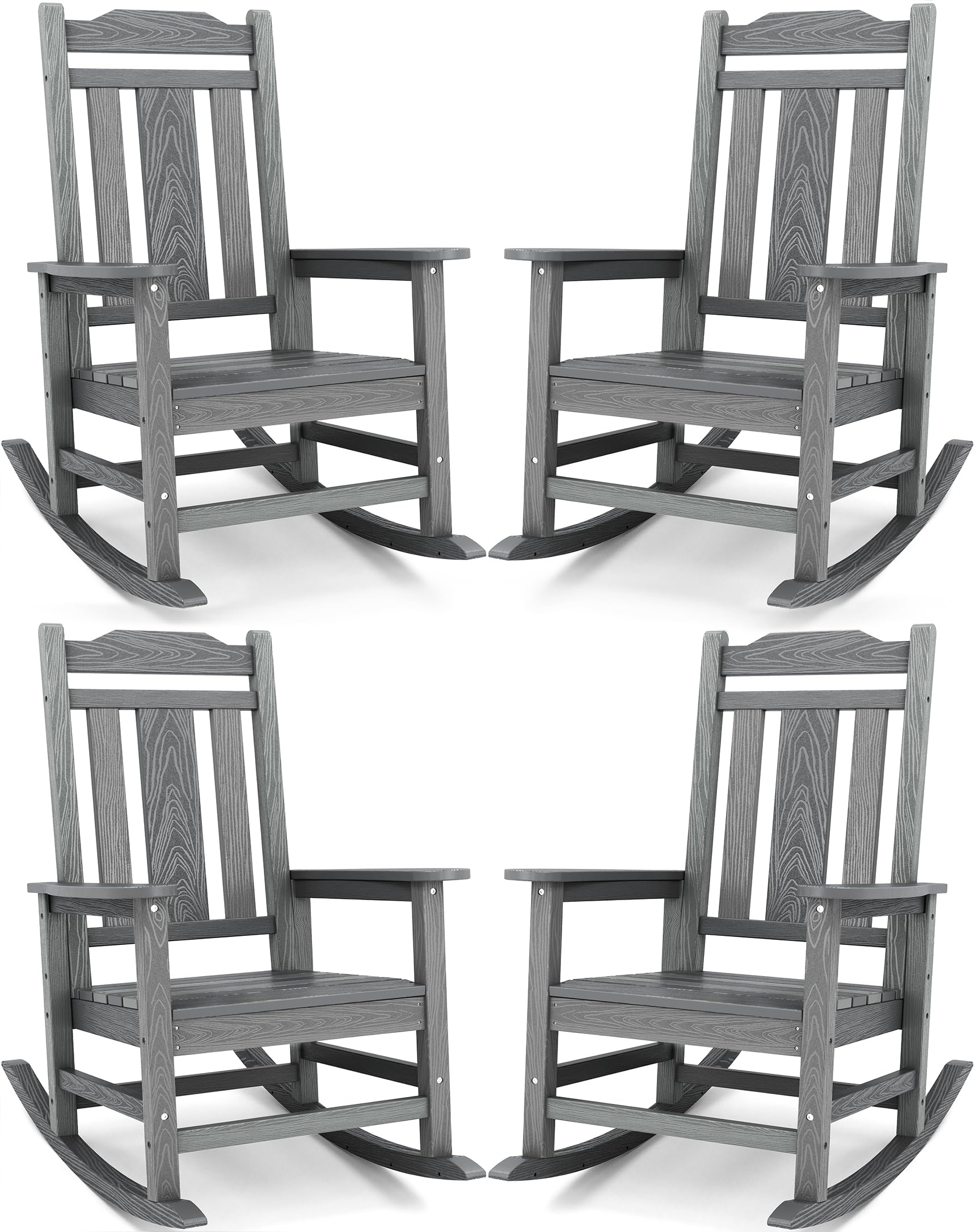 SERWALL Black Outdoor Rocking Chair Set of 2, All Weather Patio Rocking Chair, HDPE Poly Rocking Chair for Adults, Heavy Duty Front Porch Rocker
