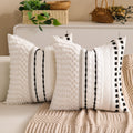 Boho Chenille Tufted Couch Throw Pillow Covers 18x18 Inch Set of 2 Farmhouse Striped Decorative Pillow Covers Accent Neutral Square Pillowcase Grey Cushion Covers for Livingroom Sofa Bed