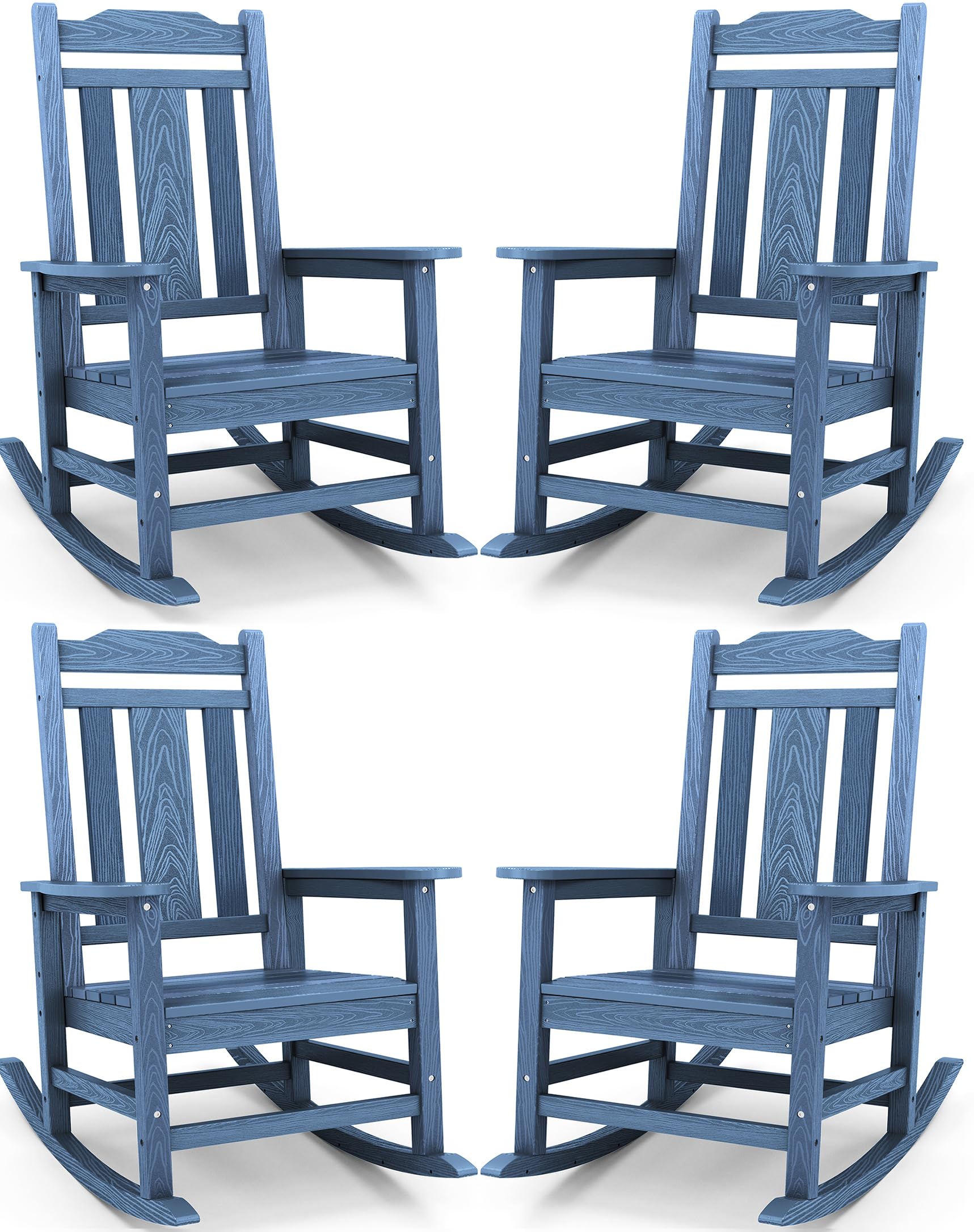 SERWALL Black Outdoor Rocking Chair Set of 2, All Weather Patio Rocking Chair, HDPE Poly Rocking Chair for Adults, Heavy Duty Front Porch Rocker