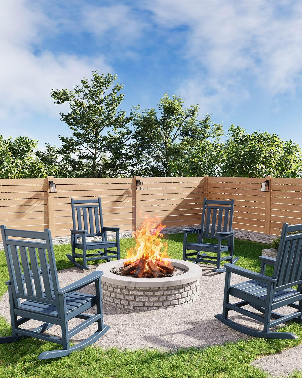 Black Garvee 2-Pack HDPE High Back Outdoor Rocking Chairs with Side Table All Weather Patio Porch Furniture