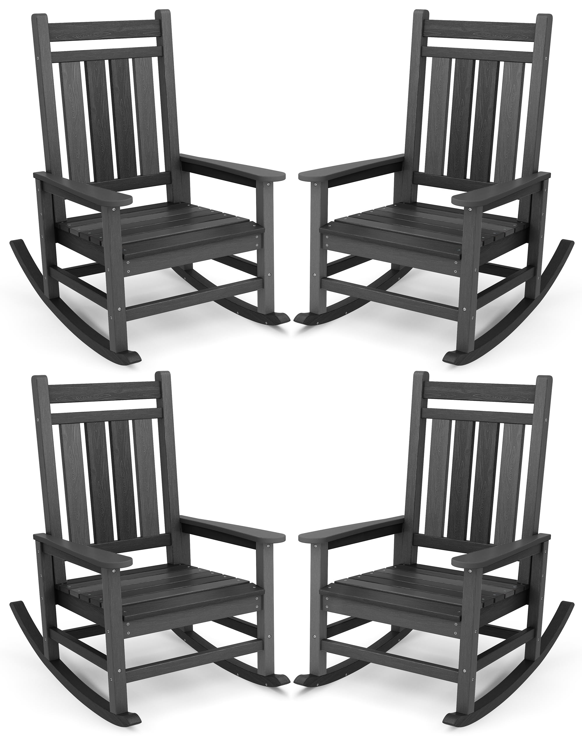SERWALL Oversized Outdoor Rocking Chair Set of 2, HDPE Rocker for Adults, Patio Rocking Chairs for Porch, Blue