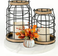 Rustic Farmhouse Decorative Lantern Set of 2, Boho Lanterns with LED Candles, Modern Farmhouse Indoor Outdoor Decor for Living Room Patio Porch Fireplace Kitchen Dining Table Centerpiece