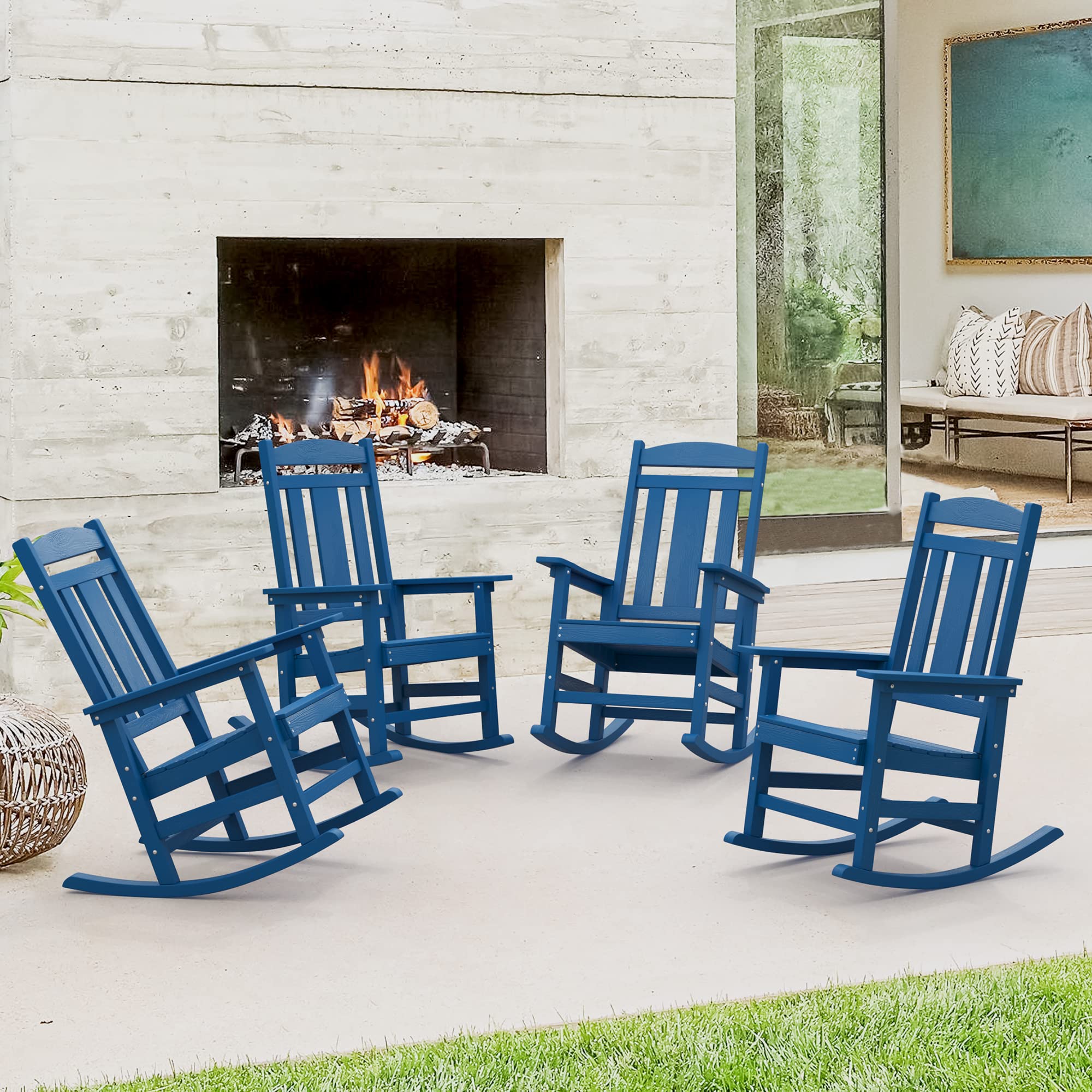 LUE BONA Outdoor Rocking Chairs Set of 2, Weather Resistant Poly Plastic Rocker, 350lb Heavy Duty, Oversized Porch Rocker for Adult, High Back Smooth for Outdoor & Indoor, Black