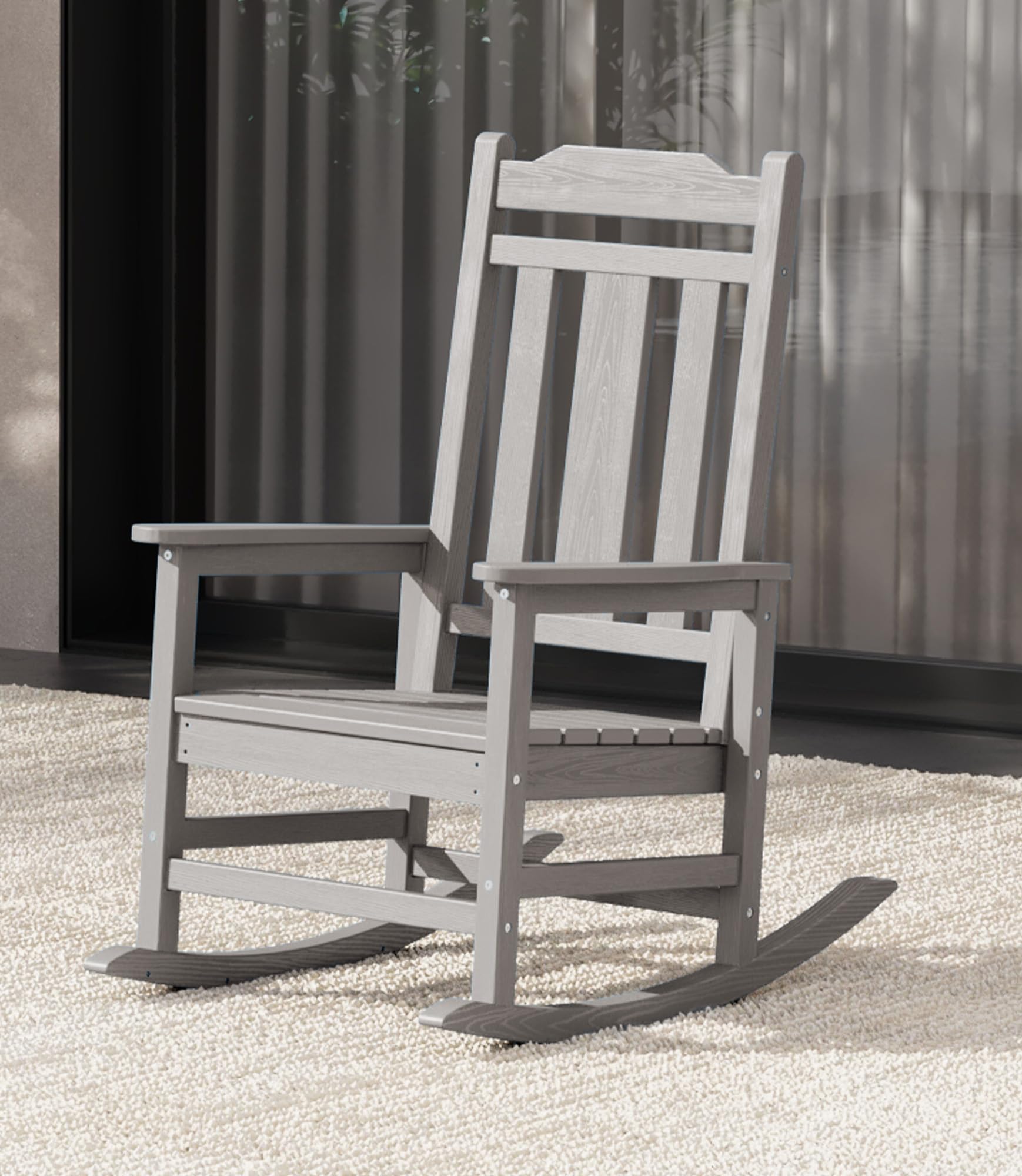 SERWALL Black Outdoor Rocking Chair Set of 2, All Weather Patio Rocking Chair, HDPE Poly Rocking Chair for Adults, Heavy Duty Front Porch Rocker