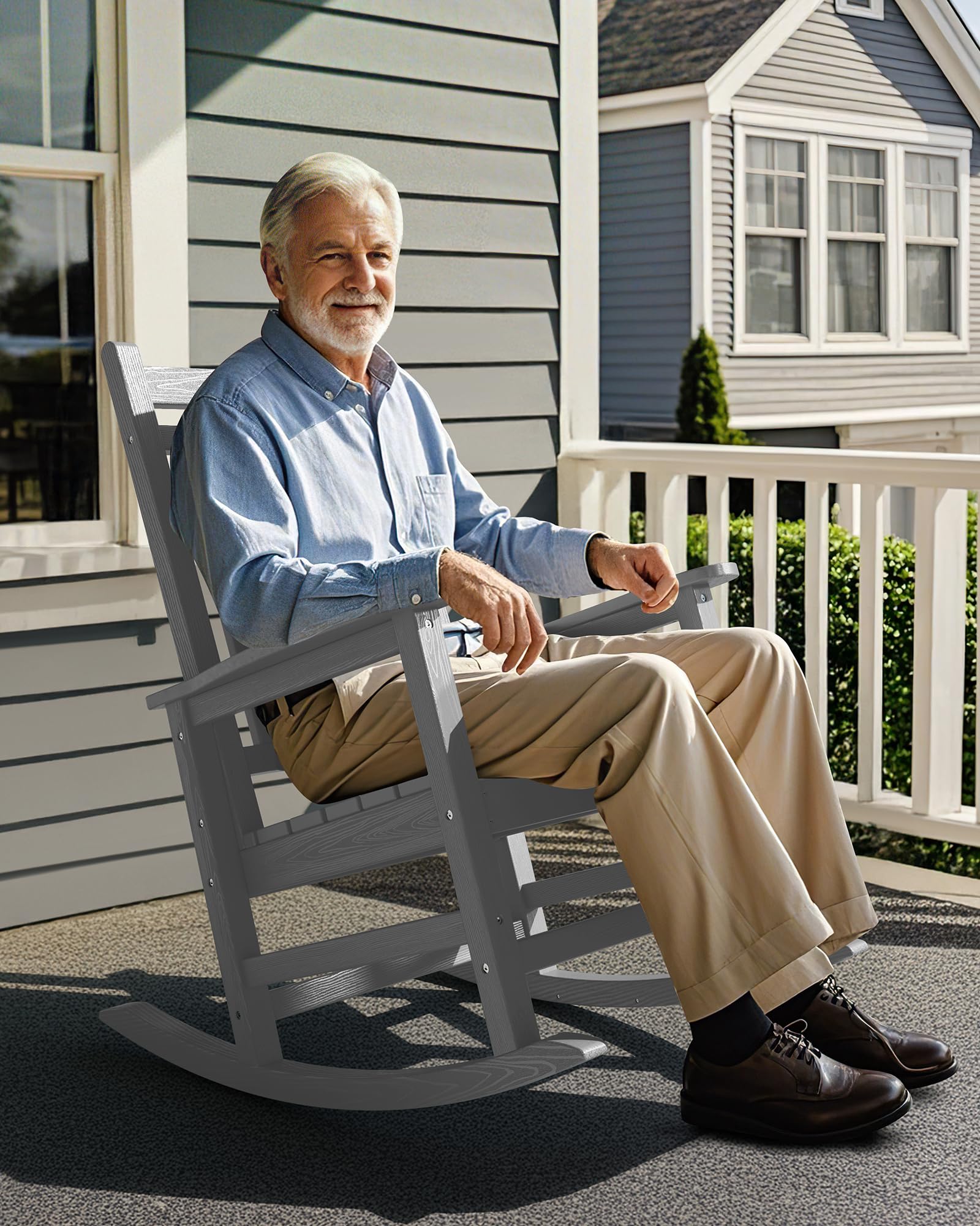 SERWALL Oversized Outdoor Rocking Chair Set of 2, HDPE Rocker for Adults, Patio Rocking Chairs for Porch, Blue