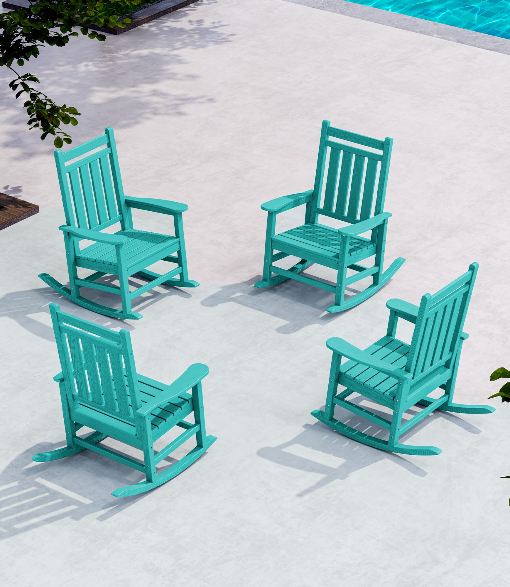 SERWALL Oversized Outdoor Rocking Chair Set of 2, HDPE Rocker for Adults, Patio Rocking Chairs for Porch, Blue