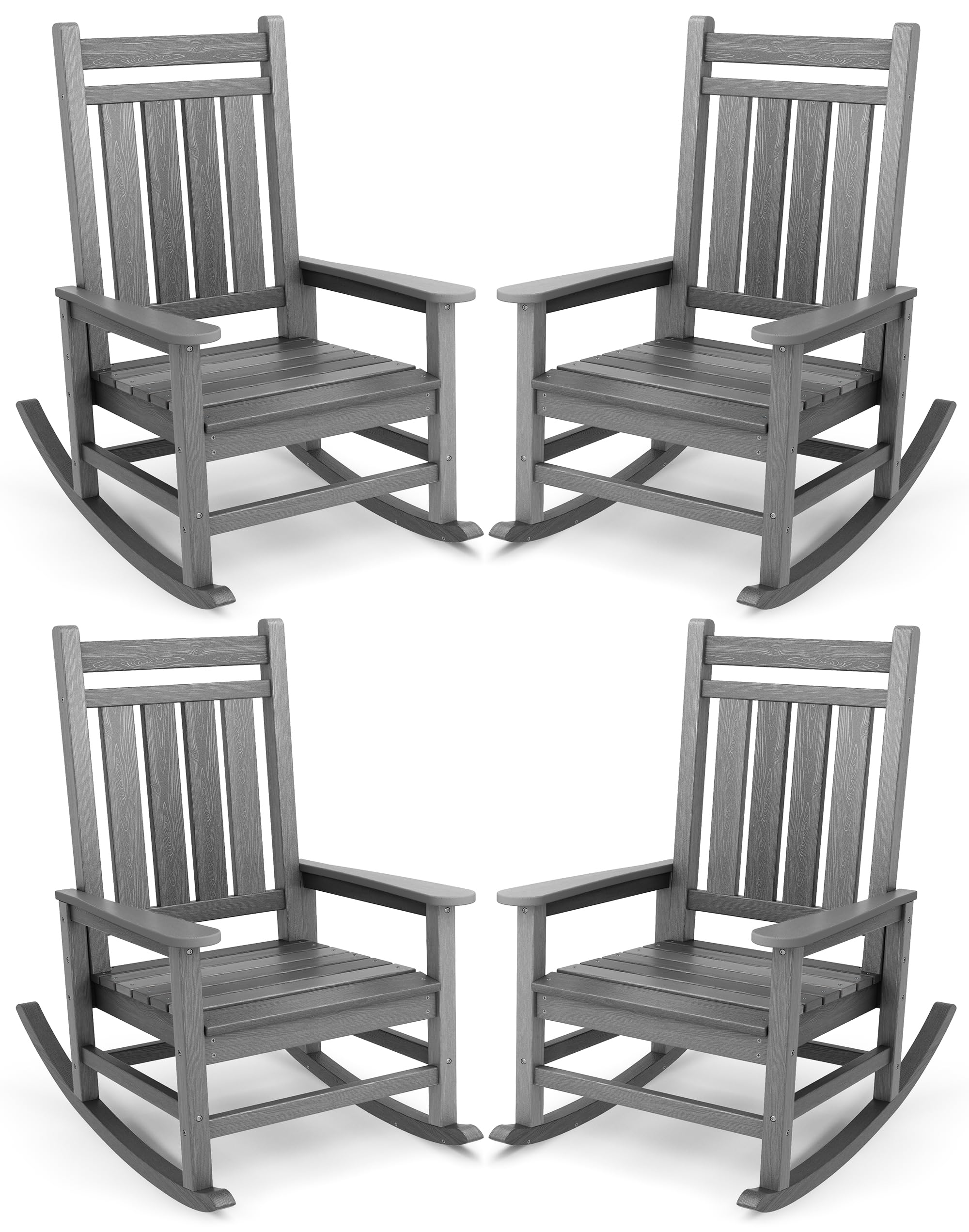 SERWALL Oversized Outdoor Rocking Chair Set of 2, HDPE Rocker for Adults, Patio Rocking Chairs for Porch, Blue