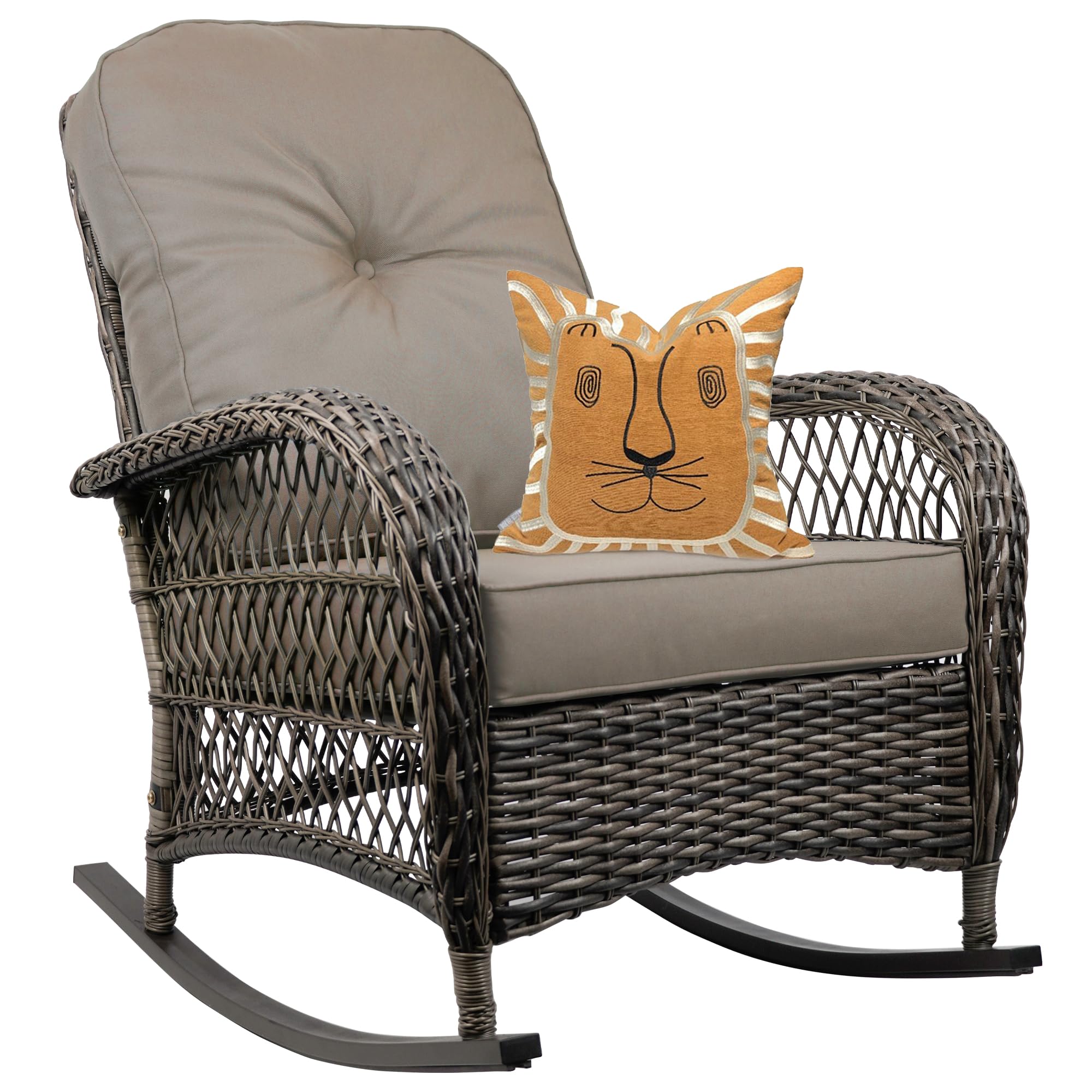 Outdoor Wicker Rocking Chair, All Weather Resin Rattan Wicker Rocking Chairs, for Garden Backyard Lown Porch,1pc,Grey