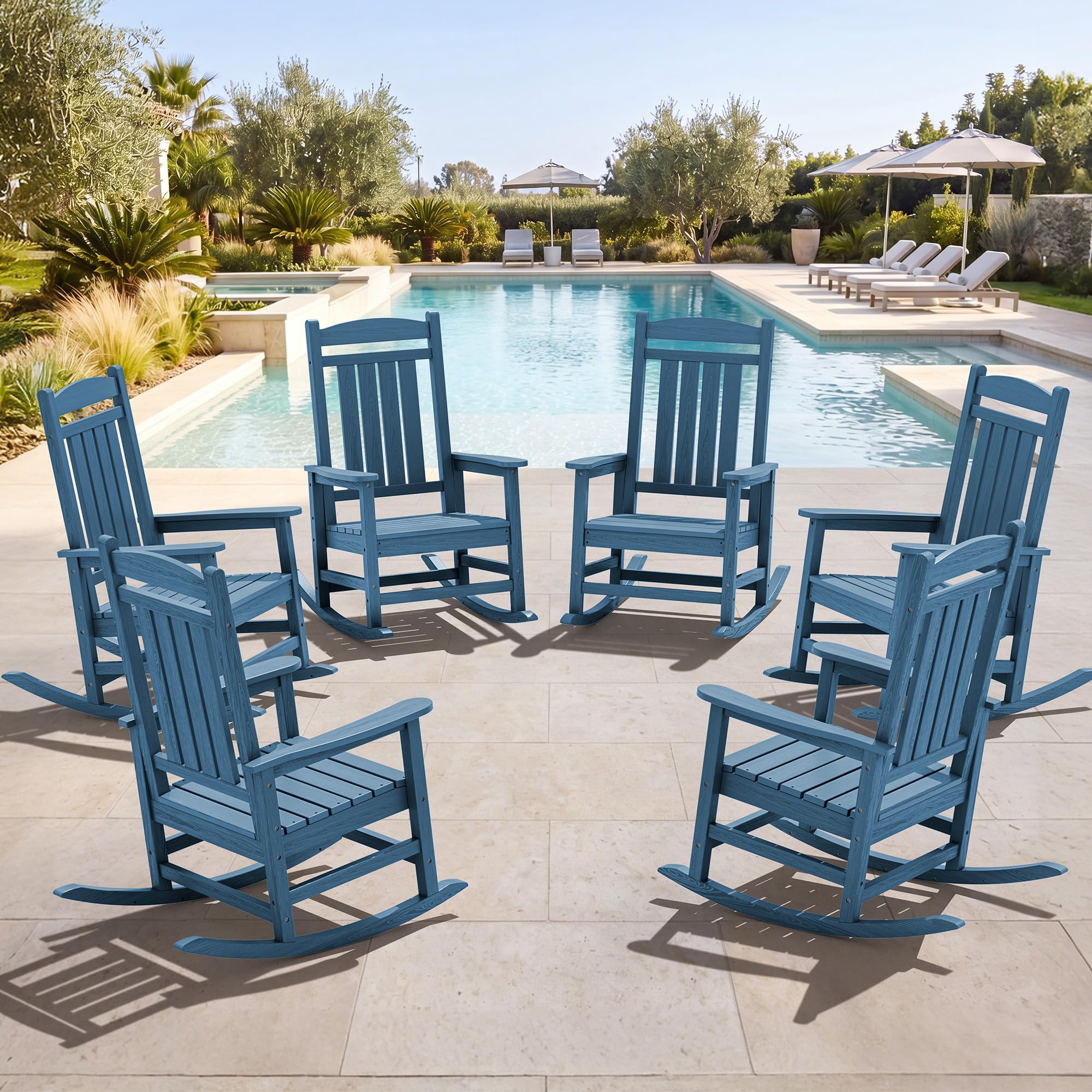 SERWALL Oversized Outdoor Rocking Chairs Set of 2, Oversized HDPE Porch Rockers for Adults, All-Weather Composite Patio Rocking Chairs, White