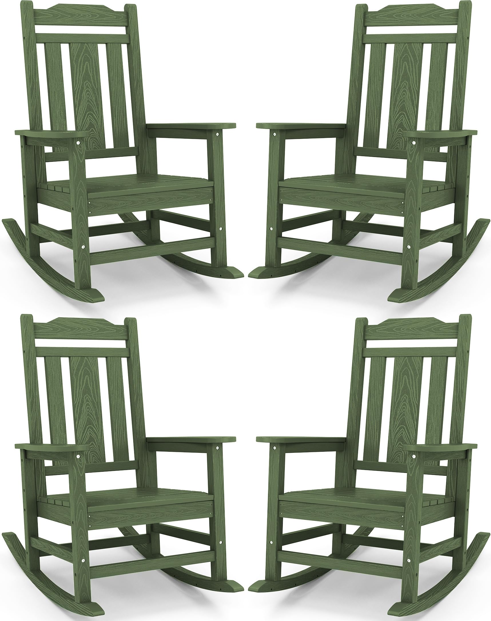 SERWALL Black Outdoor Rocking Chair Set of 2, All Weather Patio Rocking Chair, HDPE Poly Rocking Chair for Adults, Heavy Duty Front Porch Rocker