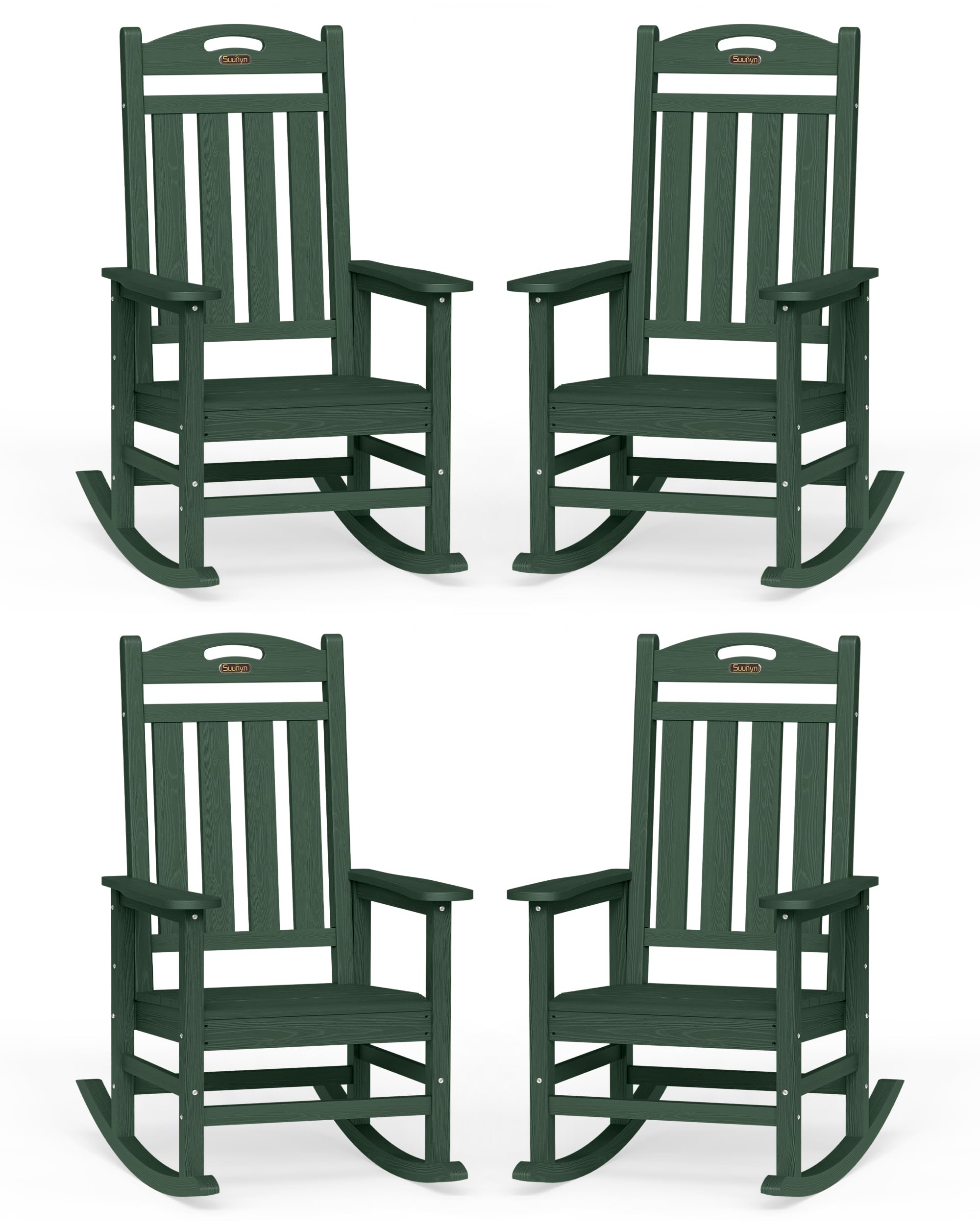 Oversized Outdoor Rocking Chair, High Back Porch Rocker Chair, HDPE All Weather Resistant Rocking Chairs for Patio, 380lbs Weight Capacity, Black