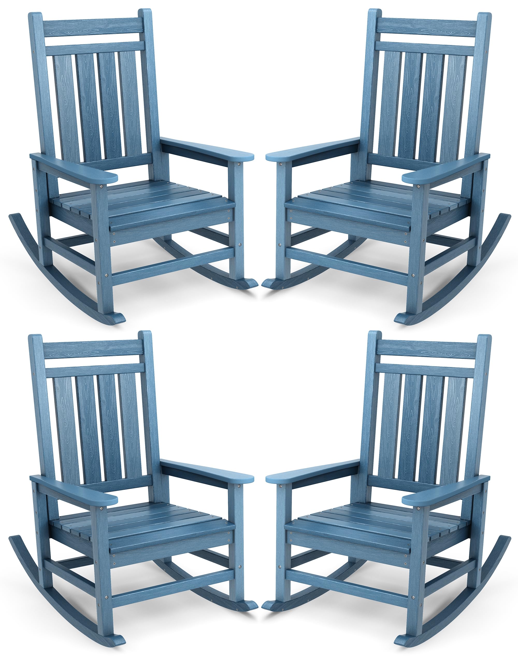 SERWALL Oversized Outdoor Rocking Chair Set of 2, HDPE Rocker for Adults, Patio Rocking Chairs for Porch, Blue