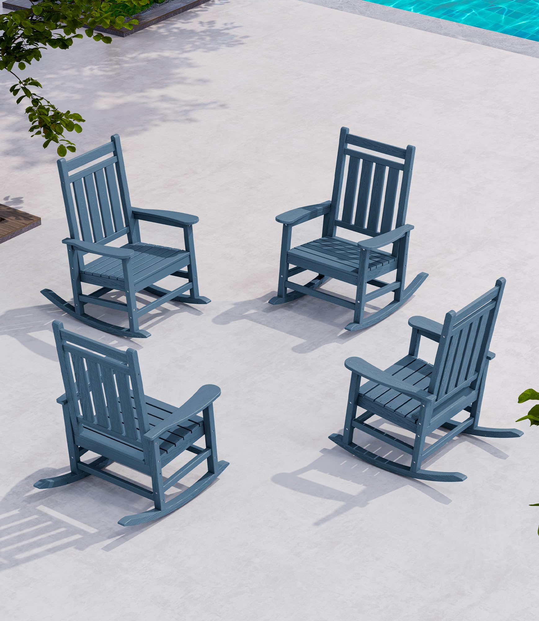 SERWALL Oversized Outdoor Rocking Chair Set of 2, HDPE Rocker for Adults, Patio Rocking Chairs for Porch, Blue