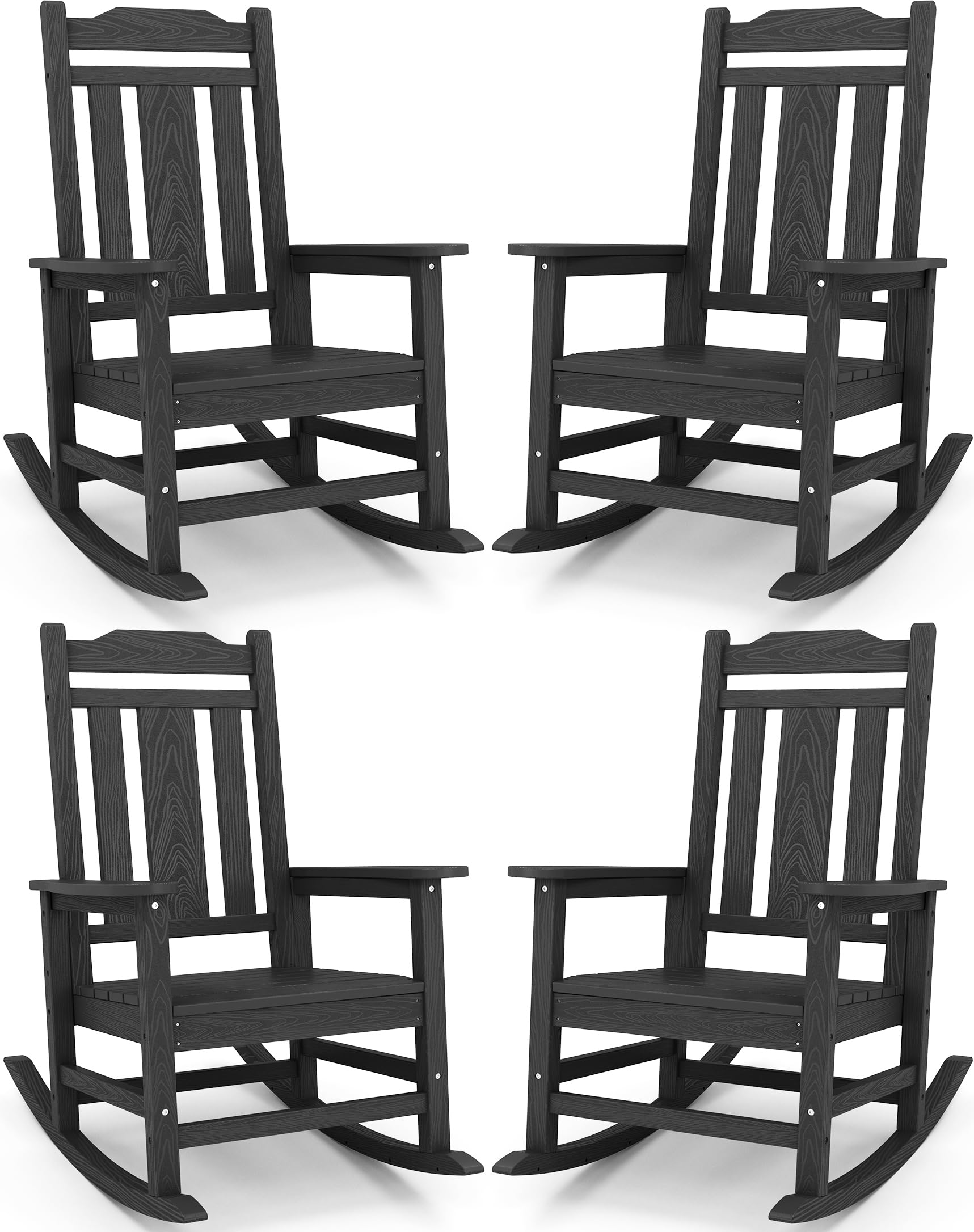 SERWALL Black Outdoor Rocking Chair Set of 2, All Weather Patio Rocking Chair, HDPE Poly Rocking Chair for Adults, Heavy Duty Front Porch Rocker
