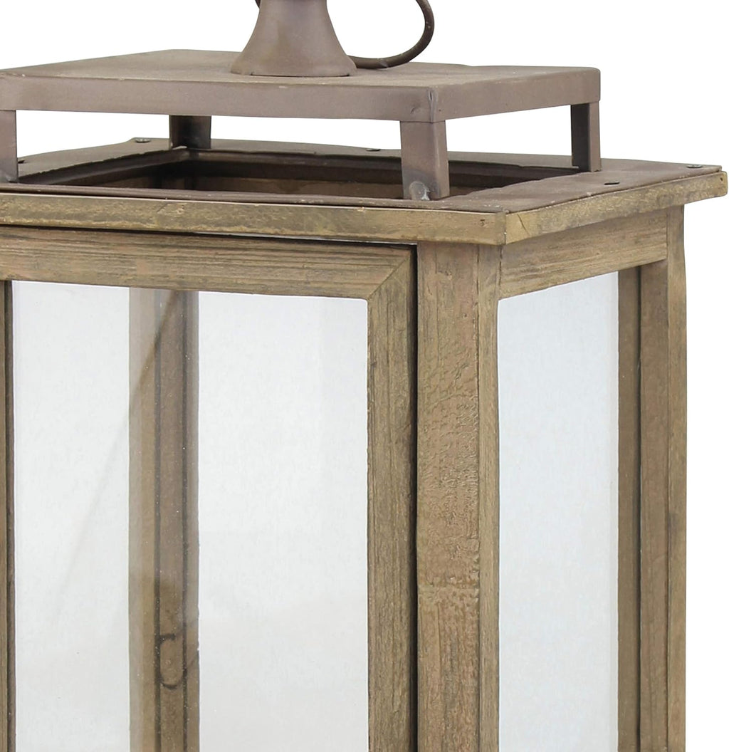 Stonebriar 18 Inch Rustic Wooden Candle Hurricane Lantern, For Table Top, Mantle, Wall Hanging, or Garden Display, Indoor & Outdoor Use, Extra Large