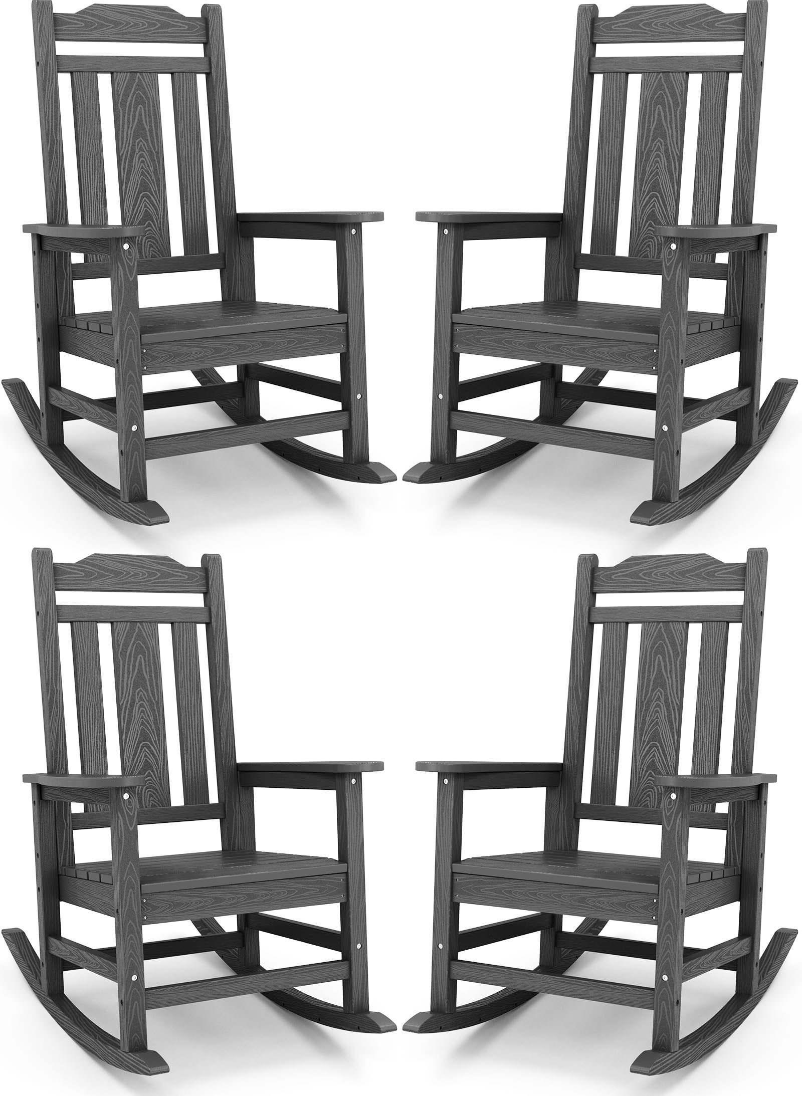 SERWALL Black Outdoor Rocking Chair Set of 2, All Weather Patio Rocking Chair, HDPE Poly Rocking Chair for Adults, Heavy Duty Front Porch Rocker