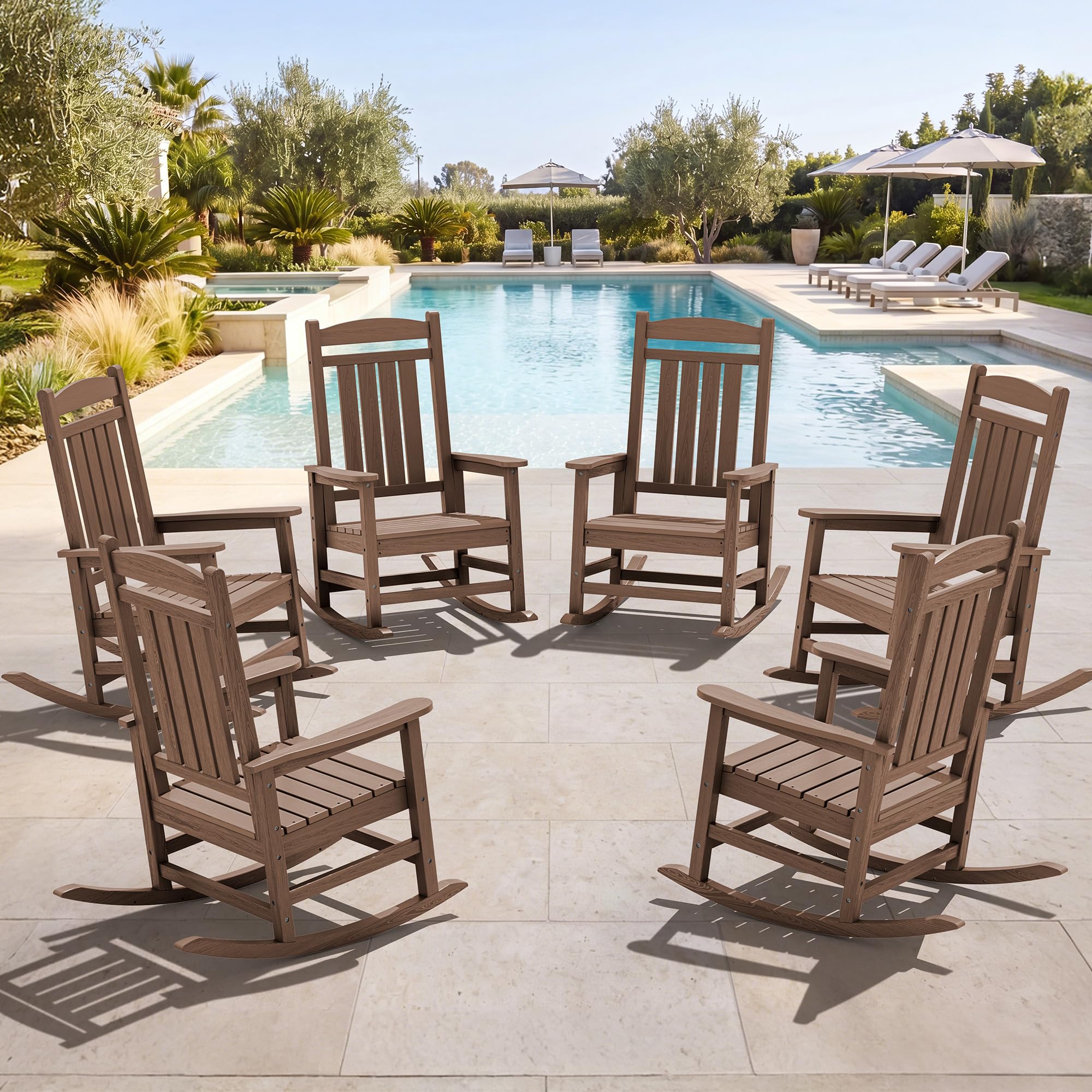 SERWALL Oversized Outdoor Rocking Chairs Set of 2, Oversized HDPE Porch Rockers for Adults, All-Weather Composite Patio Rocking Chairs, White