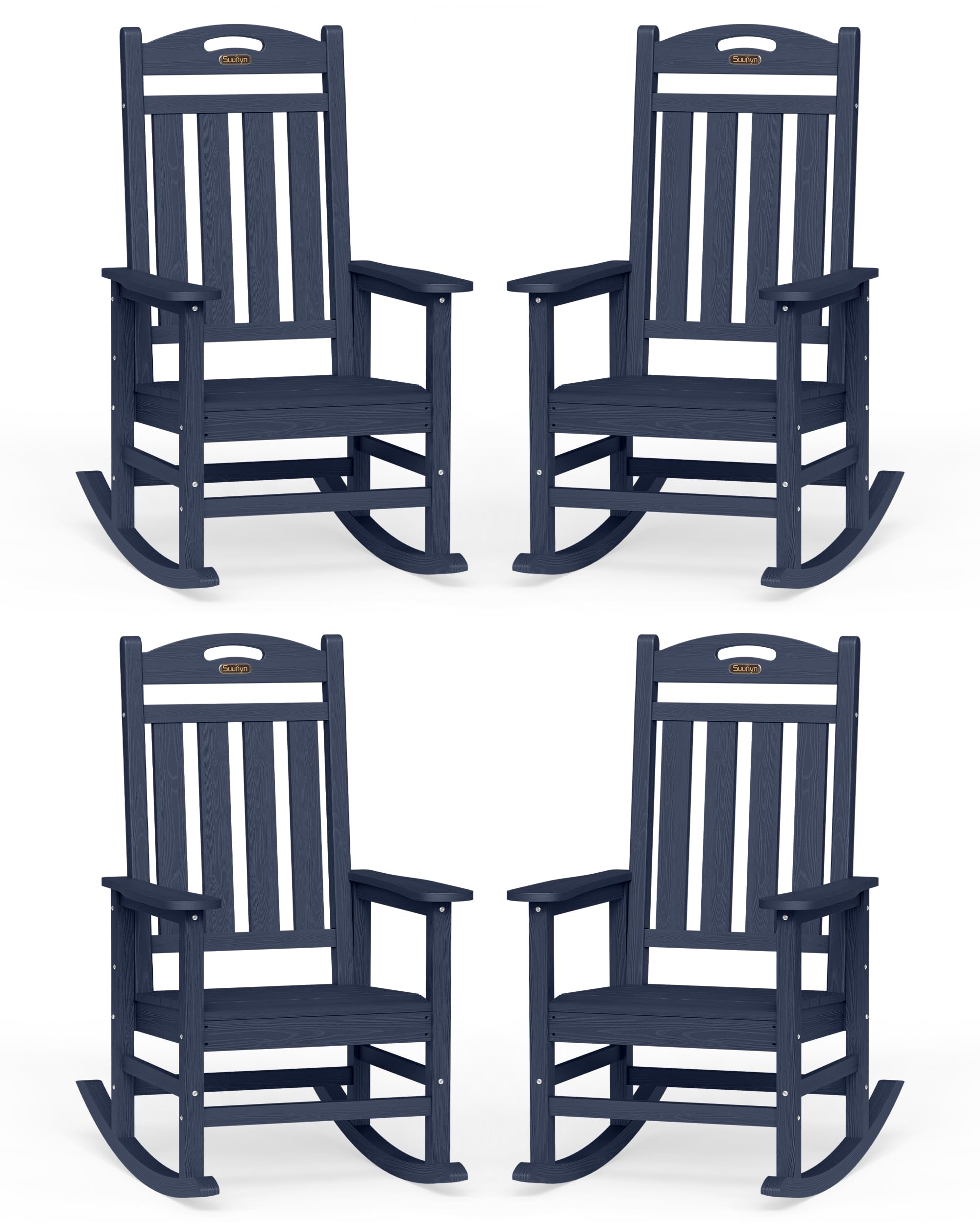 Oversized Outdoor Rocking Chair, High Back Porch Rocker Chair, HDPE All Weather Resistant Rocking Chairs for Patio, 380lbs Weight Capacity, Black