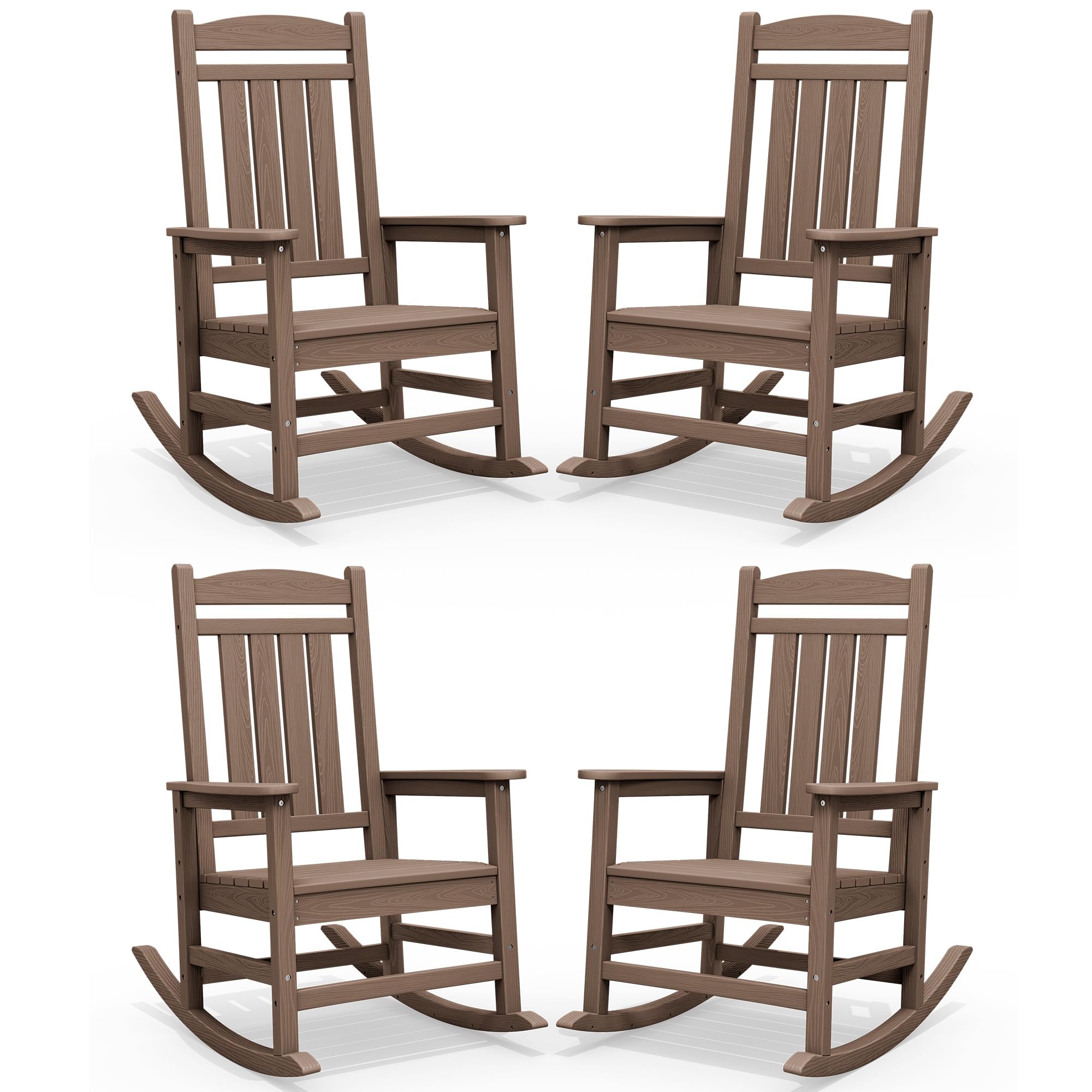 SERWALL Oversized Outdoor Rocking Chairs Set of 2, Oversized HDPE Porch Rockers for Adults, All-Weather Composite Patio Rocking Chairs, White