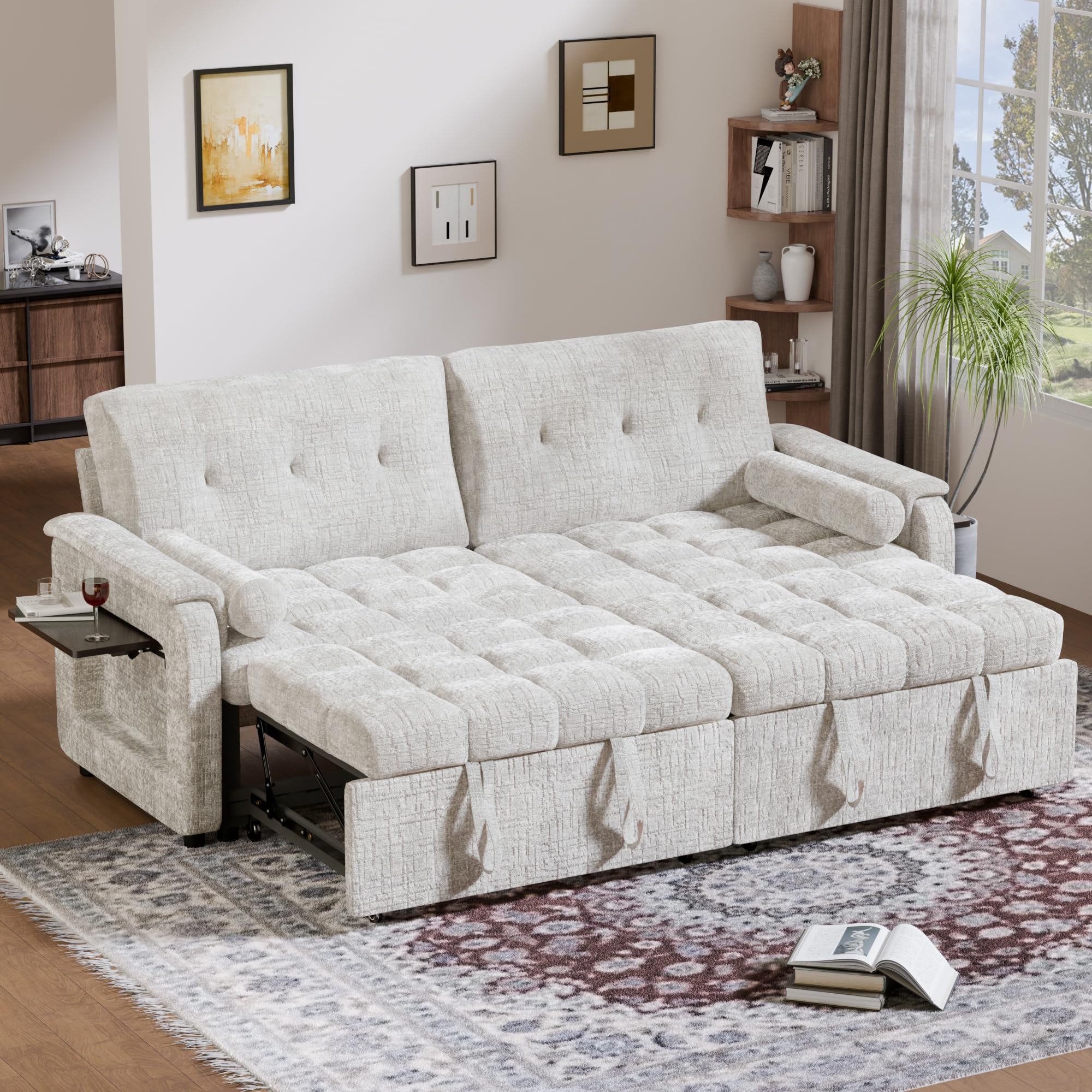 Pull Out Couch, Loveseat Sleeper Sofa Bed with Side Pockets, 3 in 1 Velvet Fabric Convertible Sofa Bed with Adjustable Backrest for Living Room, Bedroom, Apartment, Black