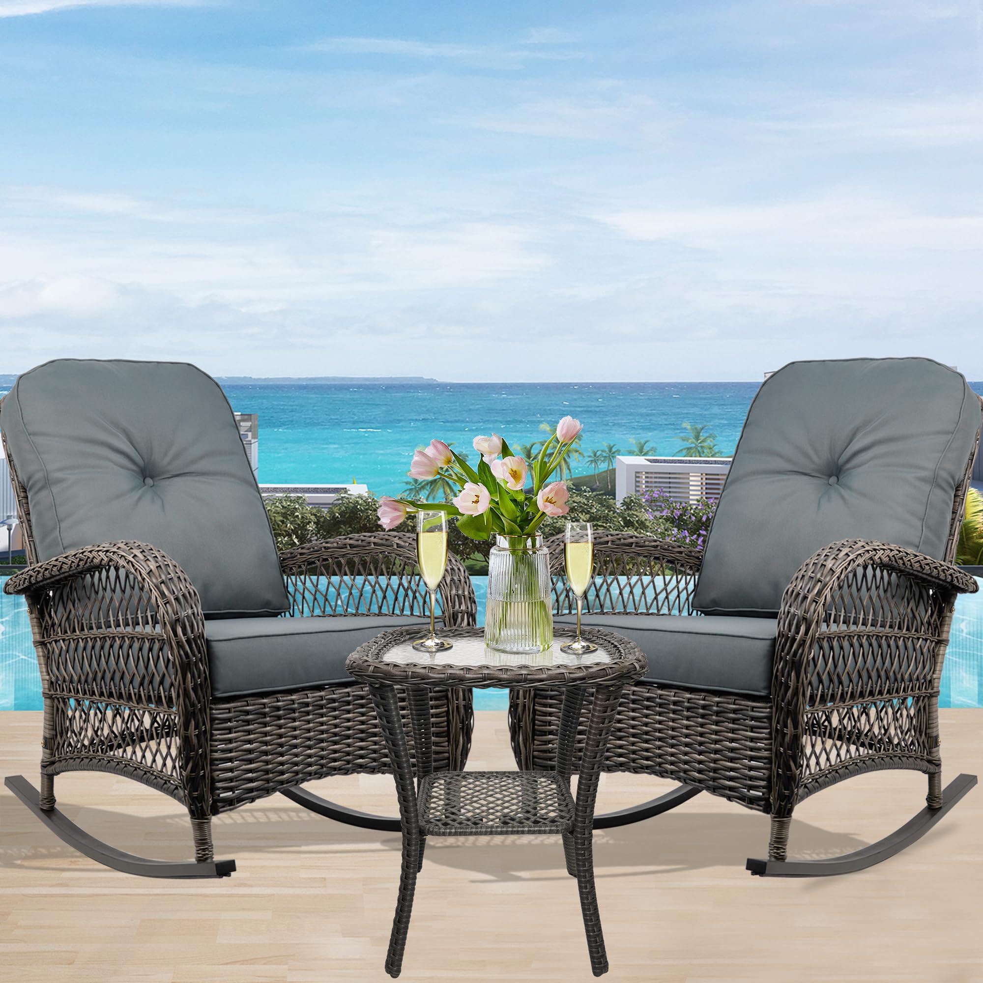 Outdoor Wicker Rocking Chair, All Weather Resin Rattan Wicker Rocking Chairs, for Garden Backyard Lown Porch,1pc,Grey