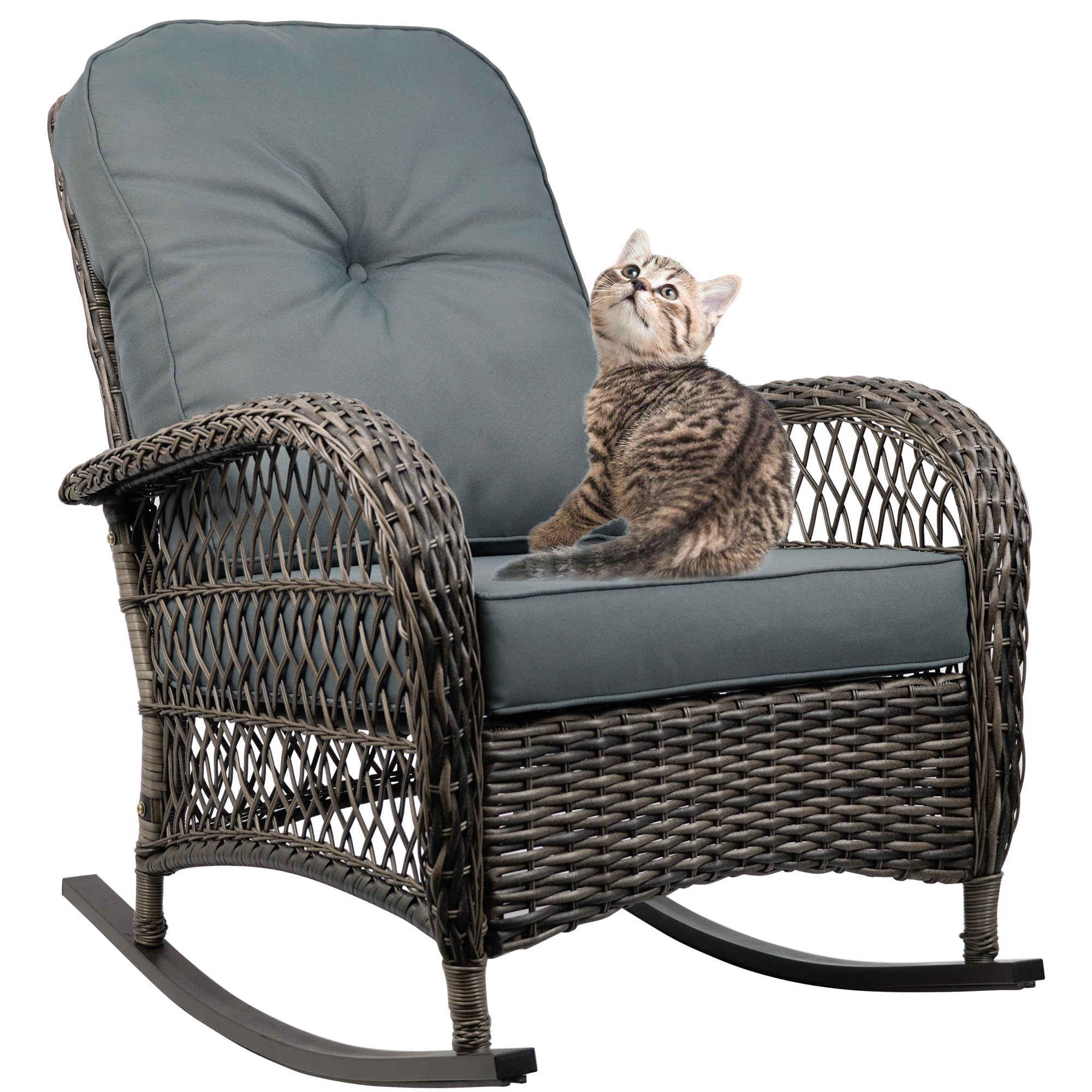 Outdoor Wicker Rocking Chair, All Weather Resin Rattan Wicker Rocking Chairs, for Garden Backyard Lown Porch,1pc,Grey