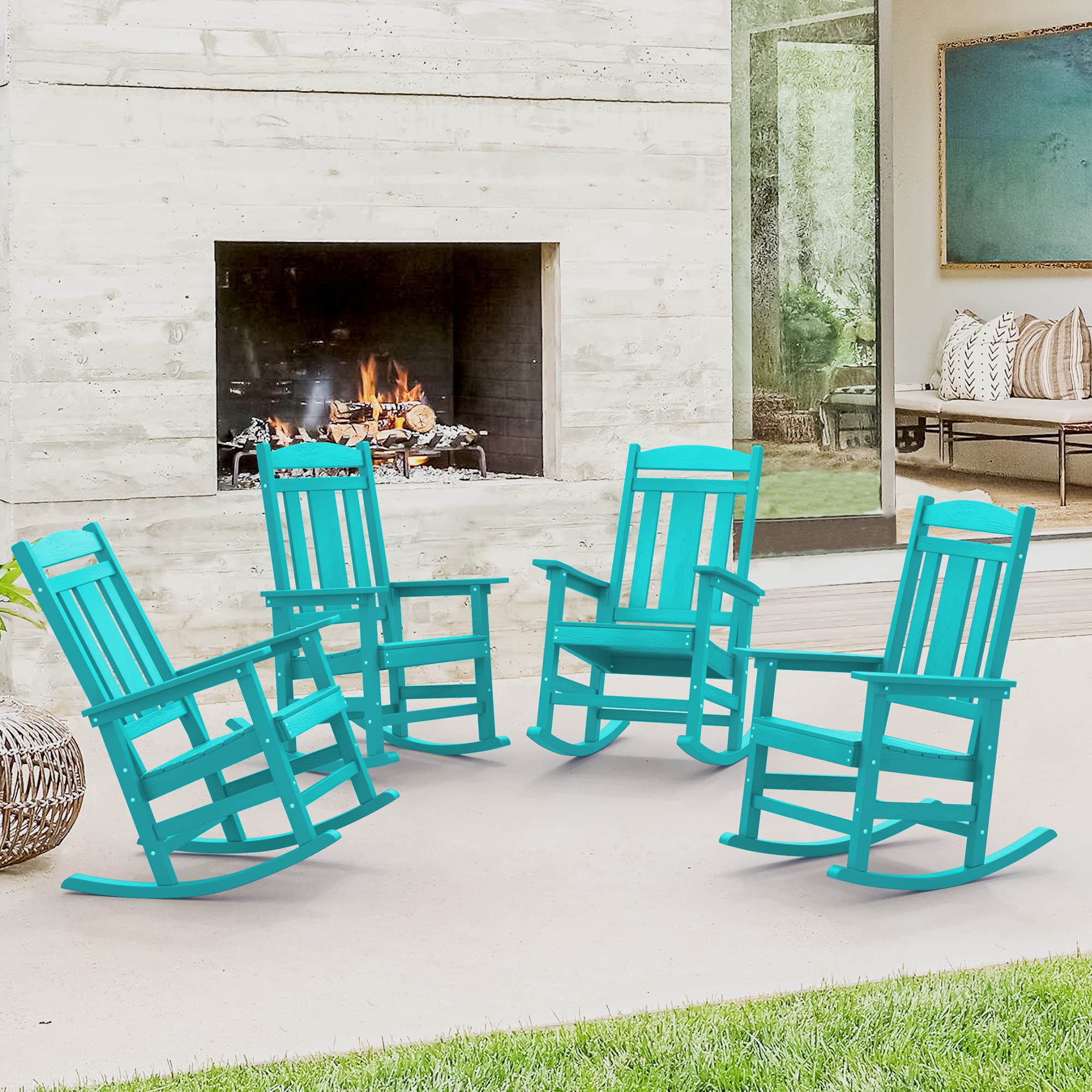 LUE BONA Outdoor Rocking Chairs Set of 2, Weather Resistant Poly Plastic Rocker, 350lb Heavy Duty, Oversized Porch Rocker for Adult, High Back Smooth for Outdoor & Indoor, Black