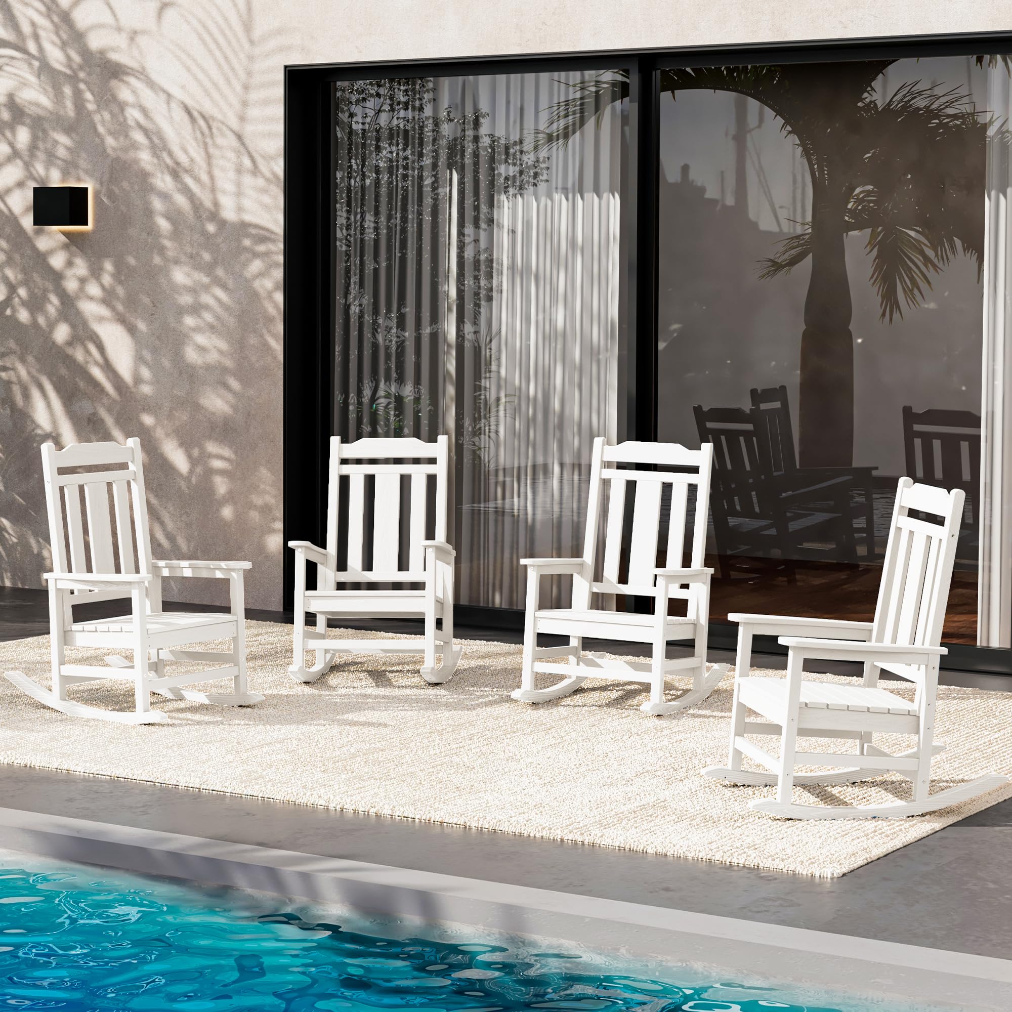 SERWALL Black Outdoor Rocking Chair Set of 2, All Weather Patio Rocking Chair, HDPE Poly Rocking Chair for Adults, Heavy Duty Front Porch Rocker