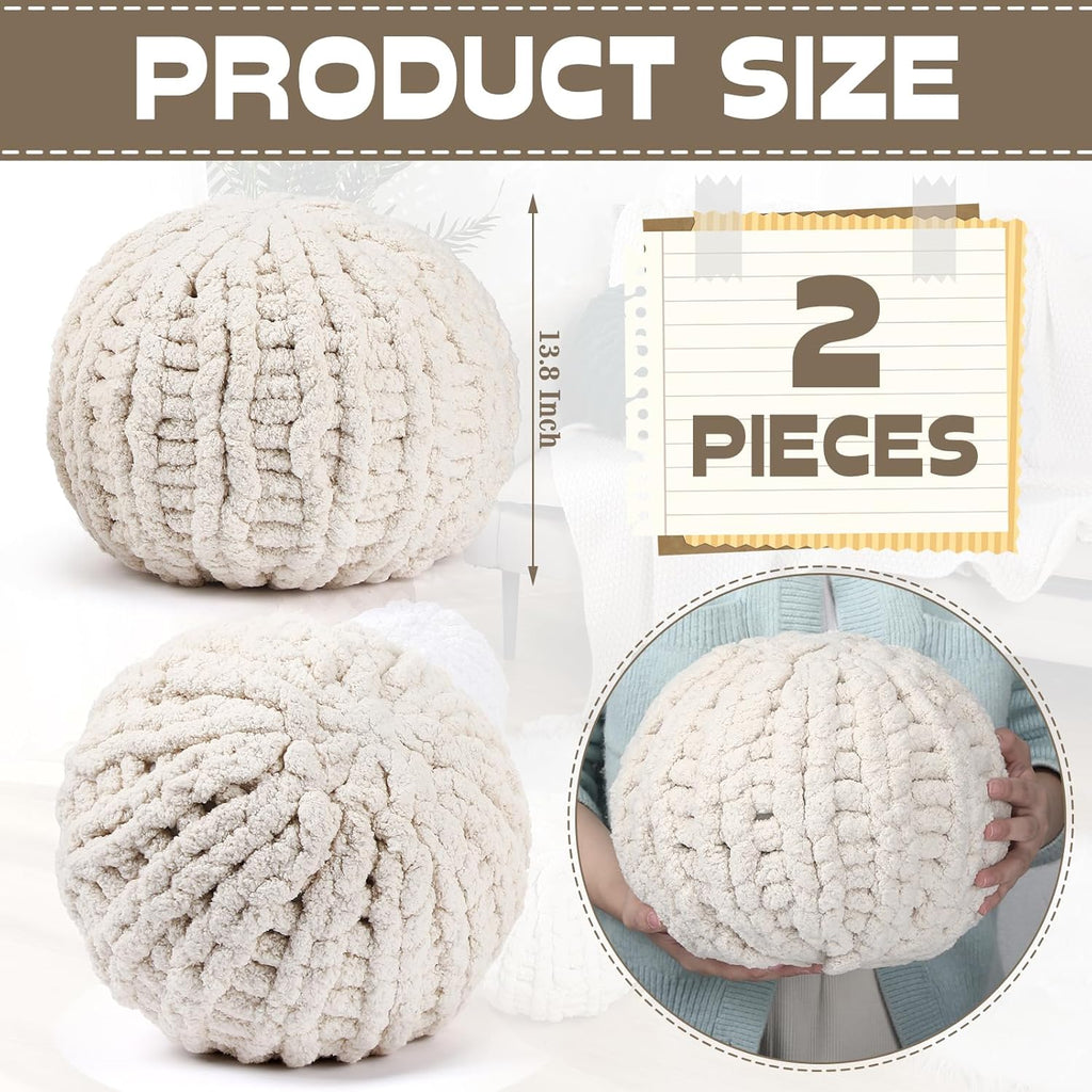 Suzile 2 Pcs Round Knot Pillows Gifts 13.8 Inch Chunky Knitted Throw Pillows Handmade Cushions Soft Circle Supplies for Home Bed Sofa Couch Housewarming Decoration(Beige)