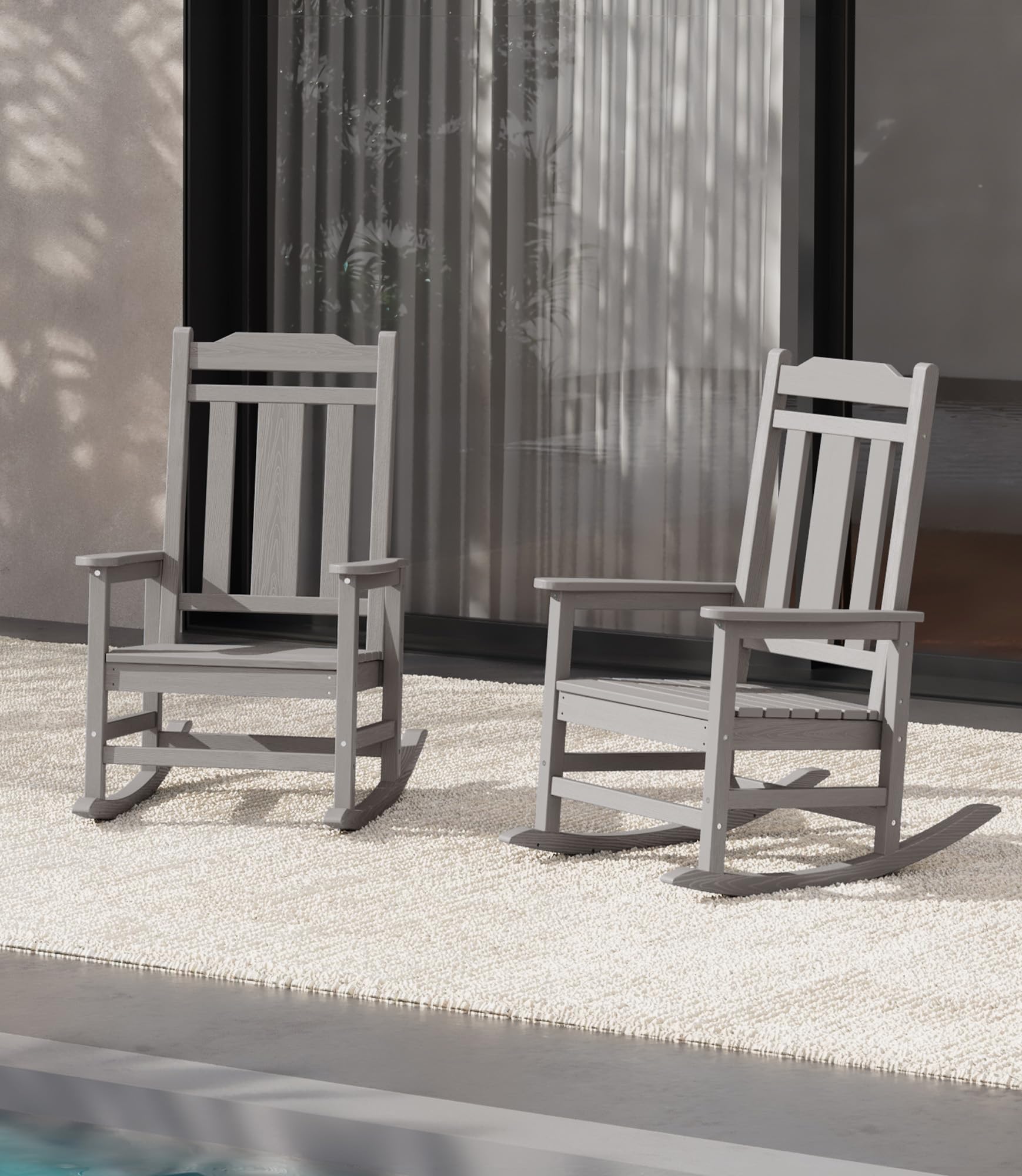 SERWALL Black Outdoor Rocking Chair Set of 2, All Weather Patio Rocking Chair, HDPE Poly Rocking Chair for Adults, Heavy Duty Front Porch Rocker