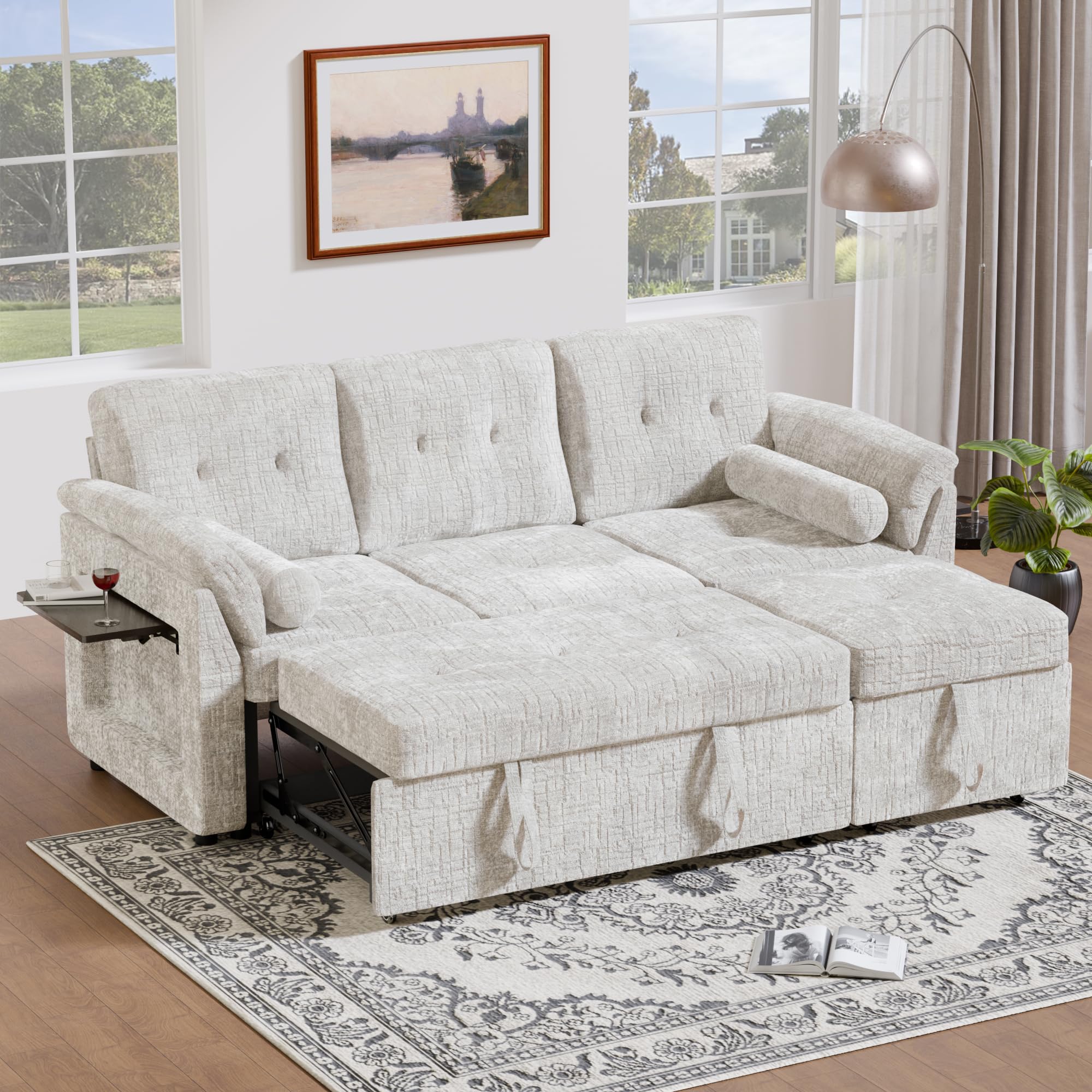 Pull Out Couch, Loveseat Sleeper Sofa Bed with Side Pockets, 3 in 1 Velvet Fabric Convertible Sofa Bed with Adjustable Backrest for Living Room, Bedroom, Apartment, Black