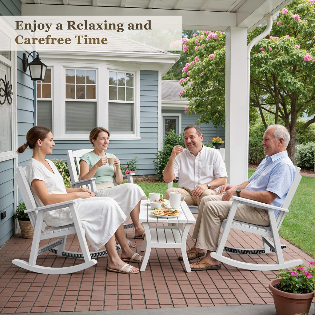 Greesum Outdoor Rocking Chair, 300lbs All-Weather Patio Rocker, Rust-Proof & UV-Resistant, Comfortable Smooth Glide for Deck, Porch, Lawn, or Garden, White