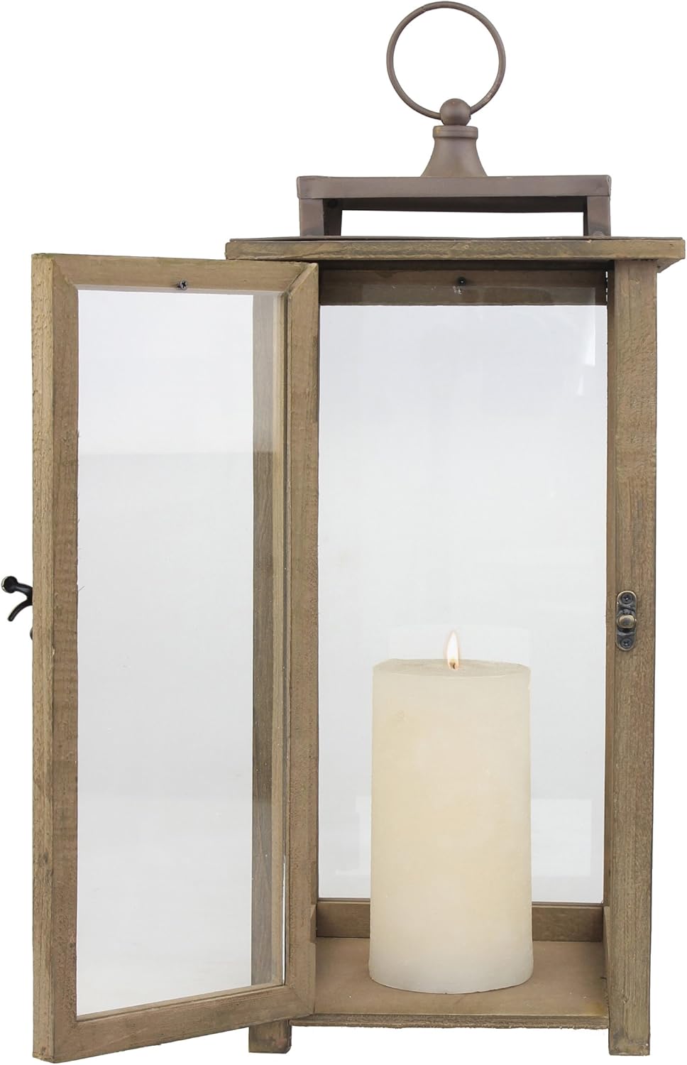 Stonebriar 18 Inch Rustic Wooden Candle Hurricane Lantern, For Table Top, Mantle, Wall Hanging, or Garden Display, Indoor & Outdoor Use, Extra Large