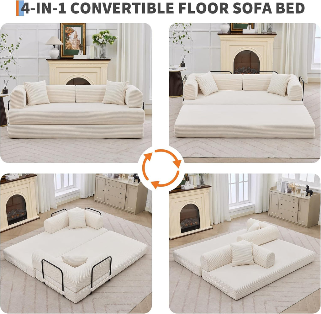 Beige GarveeHome 79" 4-in-1 Corduroy Convertible Folding Sleeper Sofa Bed with Pillow No Assembly
