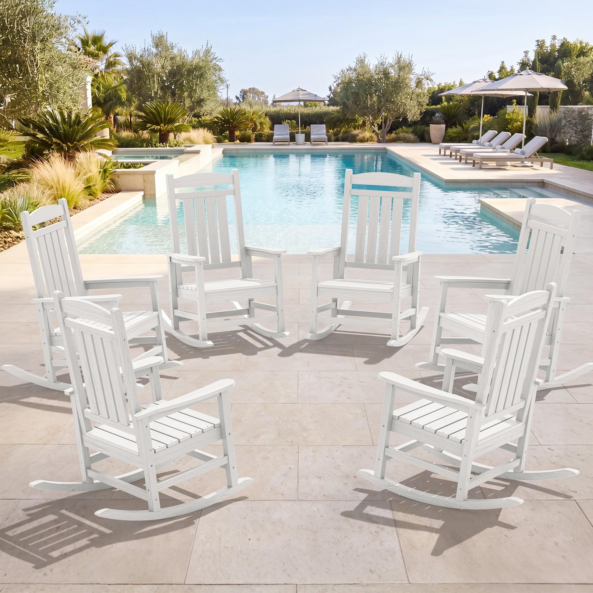 SERWALL Oversized Outdoor Rocking Chairs Set of 2, Oversized HDPE Porch Rockers for Adults, All-Weather Composite Patio Rocking Chairs, White