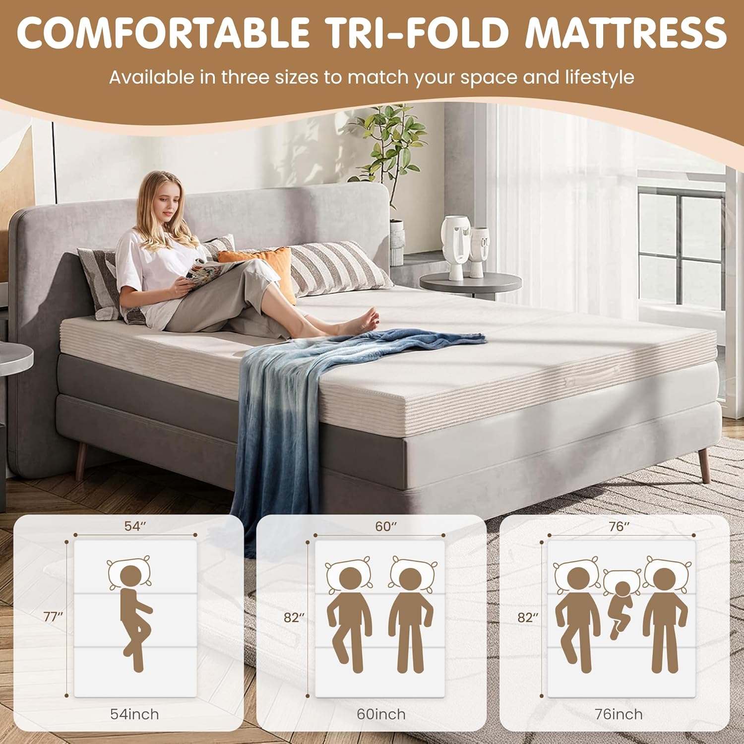 Convertible Sofa Bed Queen,5-in-1 Tri-Fold Boneless Couch with Removable Armrests & Handle,Corduroy Futon Sleeper Sofa,Floor Folding Mattress Pull Out Bed for Small Space Apartment Living Room Bedroom