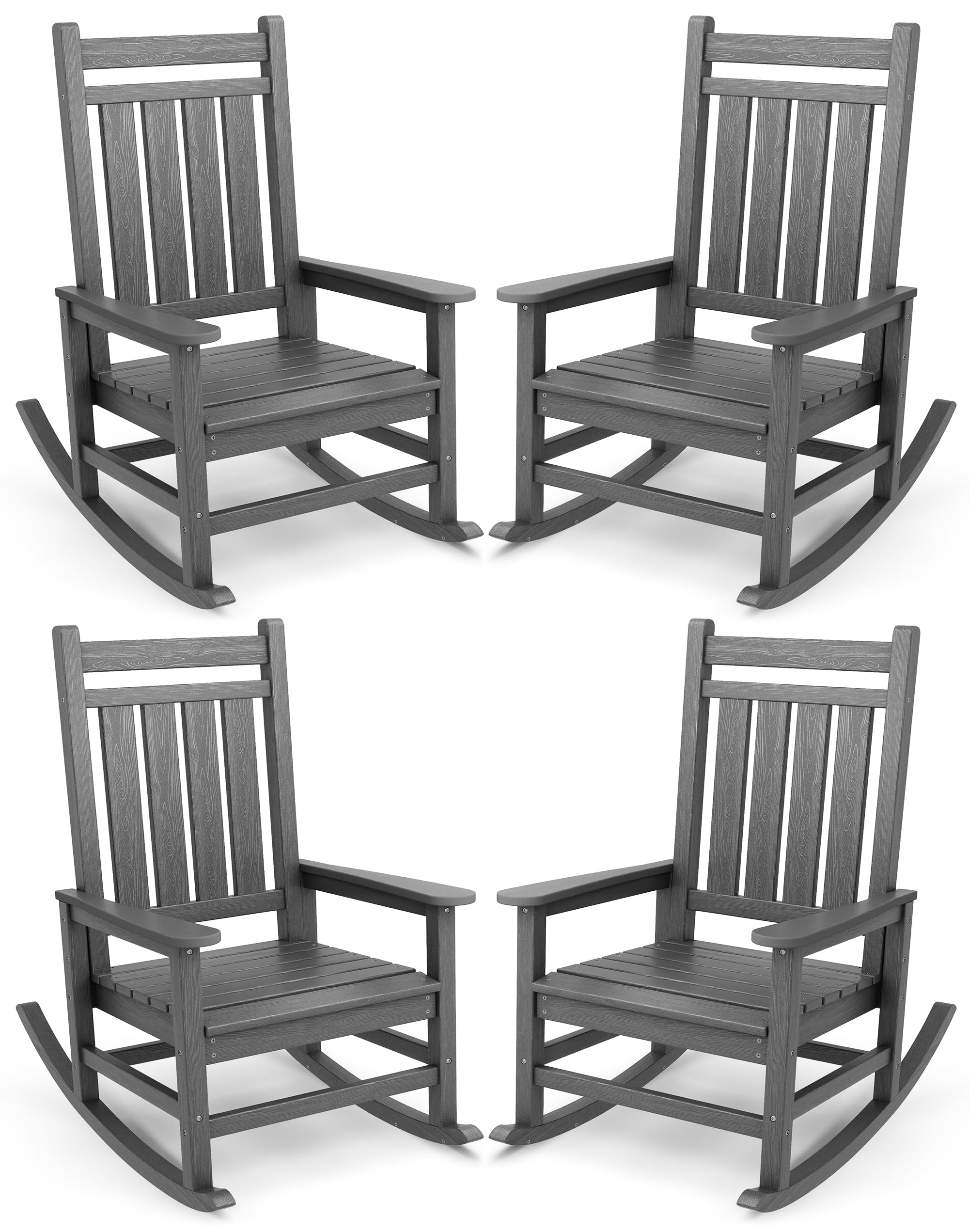 SERWALL Oversized Outdoor Rocking Chair Set of 2, HDPE Rocker for Adults, Patio Rocking Chairs for Porch, Blue